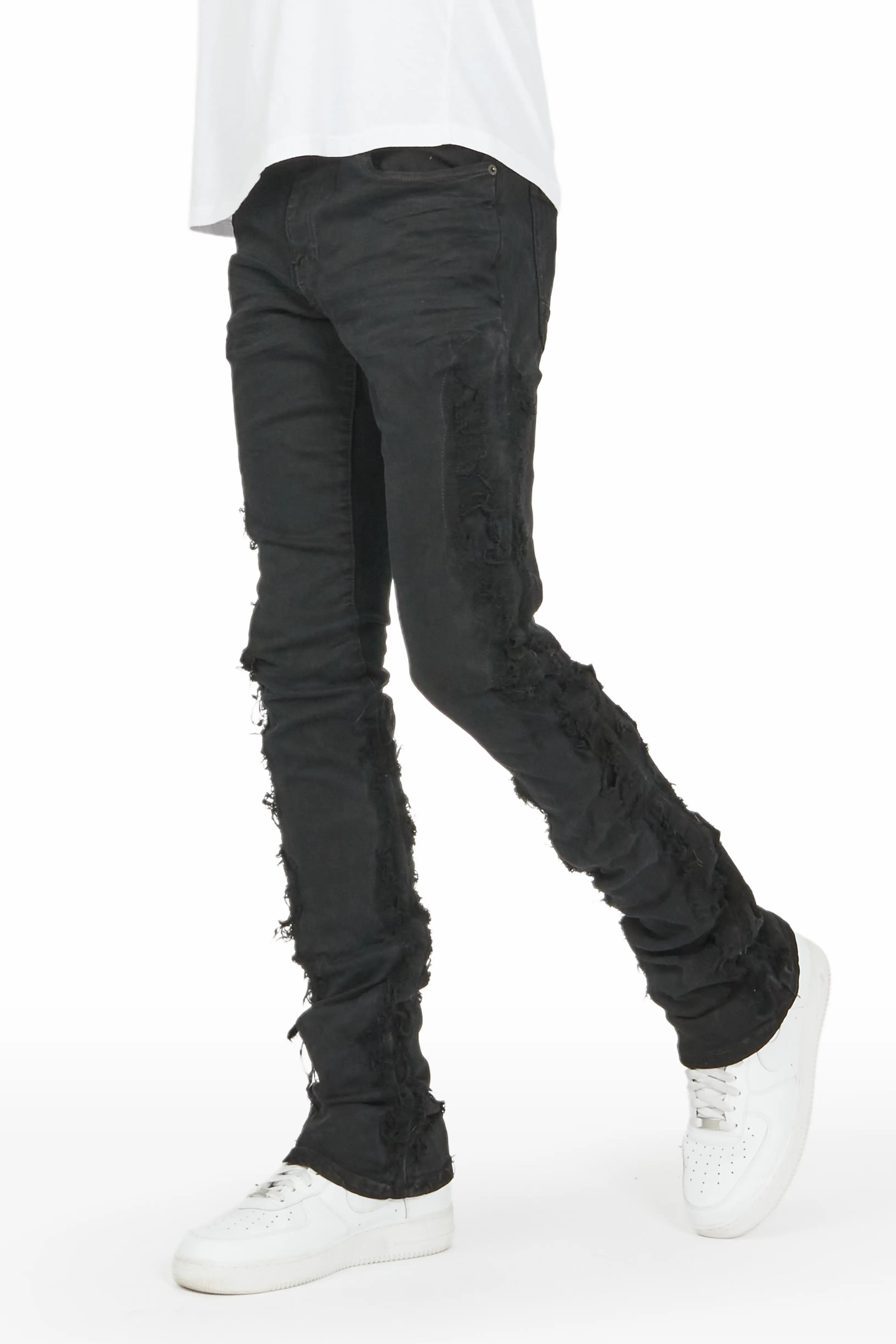 Spiro Jet Black Stacked Flare Jean sold by Rockstar Original