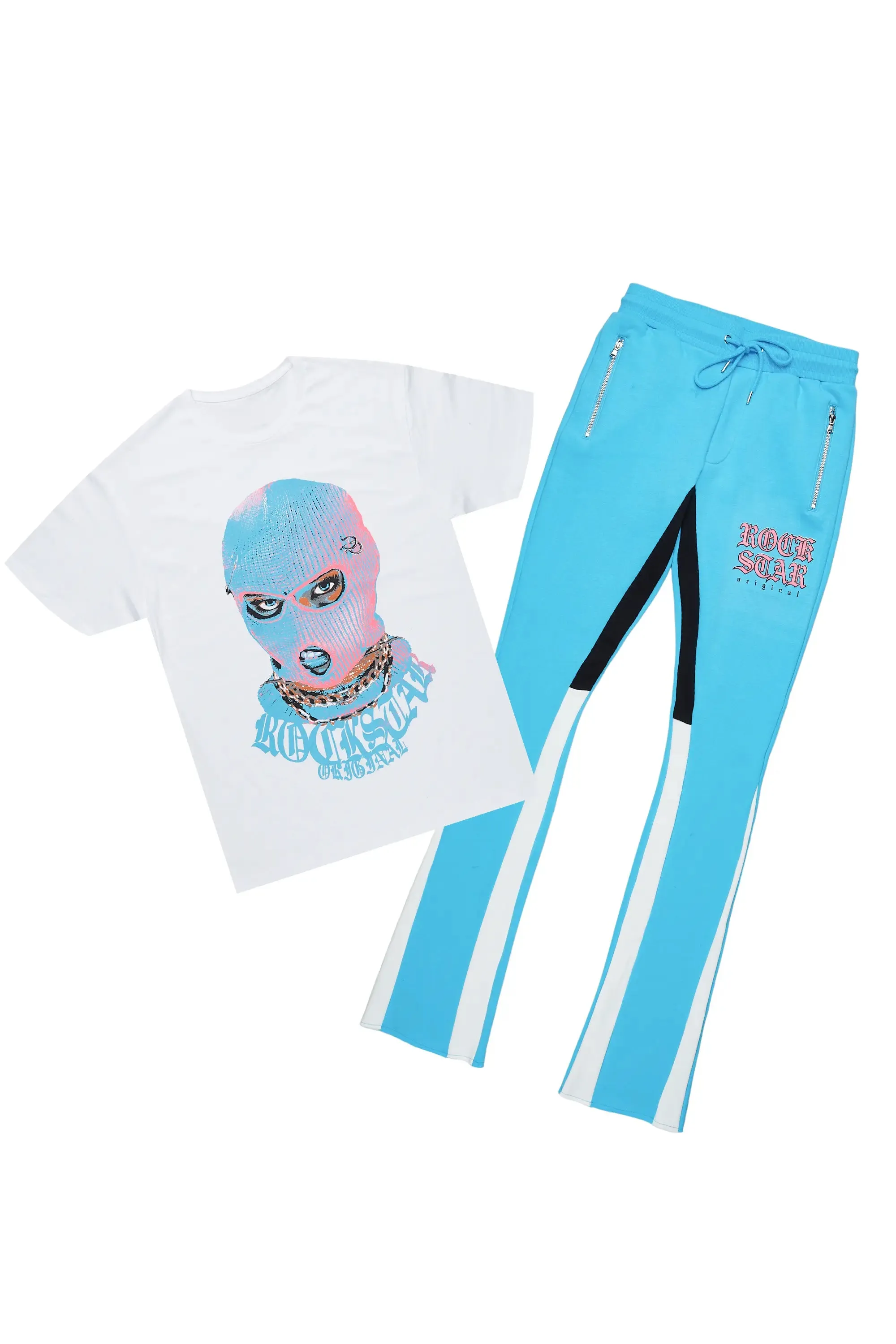 Murdra White/Blue T-Shirt/Stacked Flare Pant Set sold by Rockstar Original