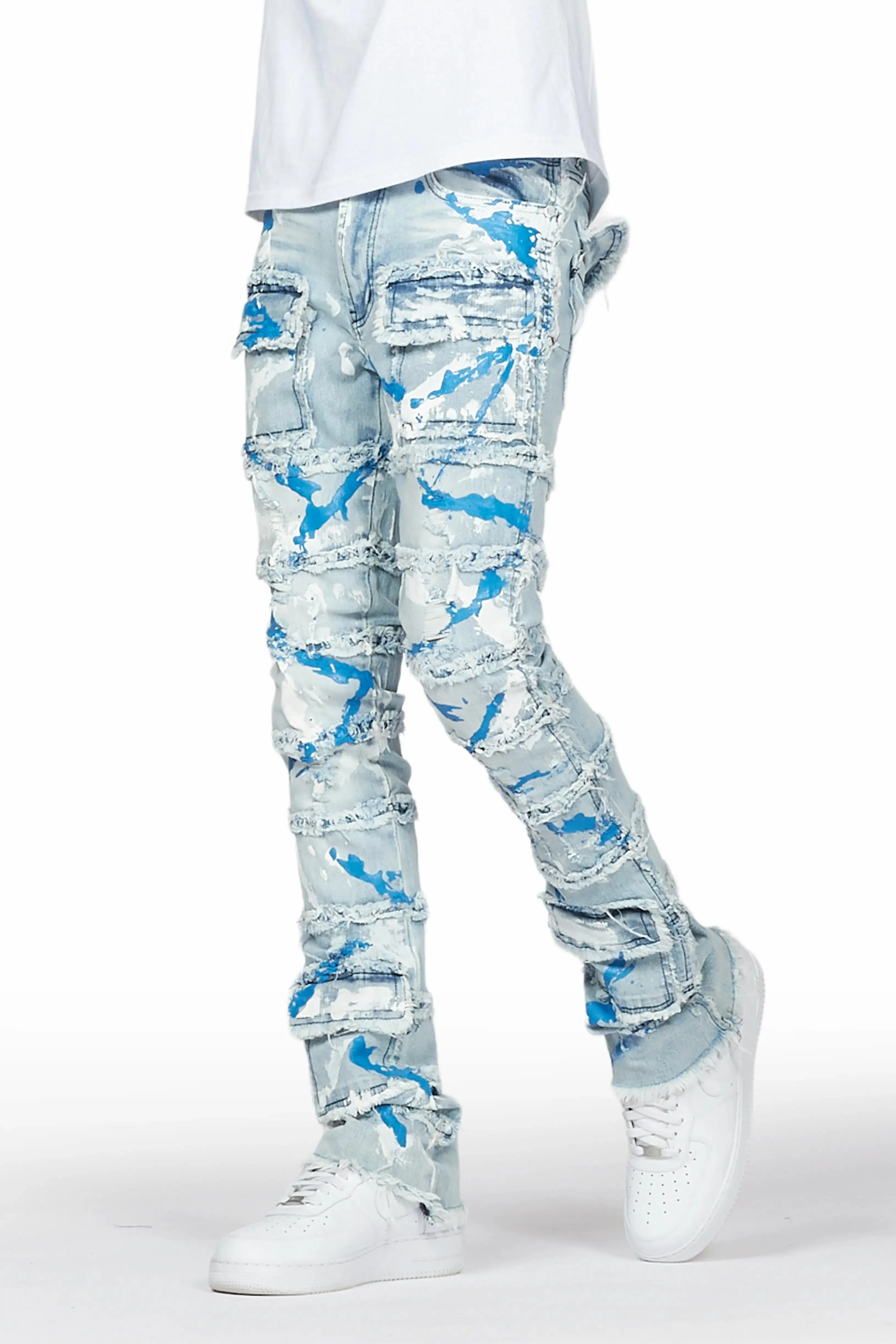 Ebbo Blue Painter Stacked Flare Jean sold by Rockstar Original