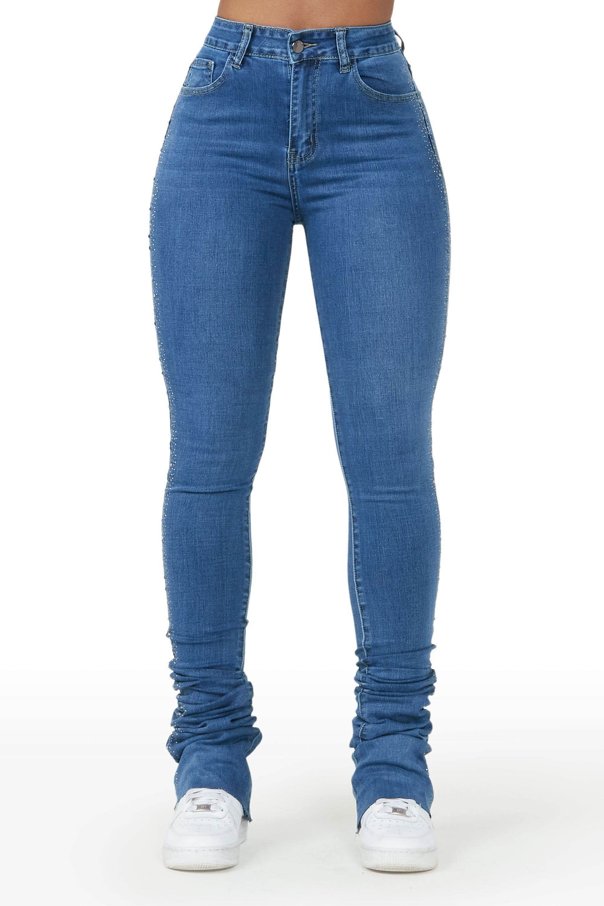 Elliana Blue Rhinestone Detail Super Stacked Jean sold by Rockstar Original product image thumbnail 3