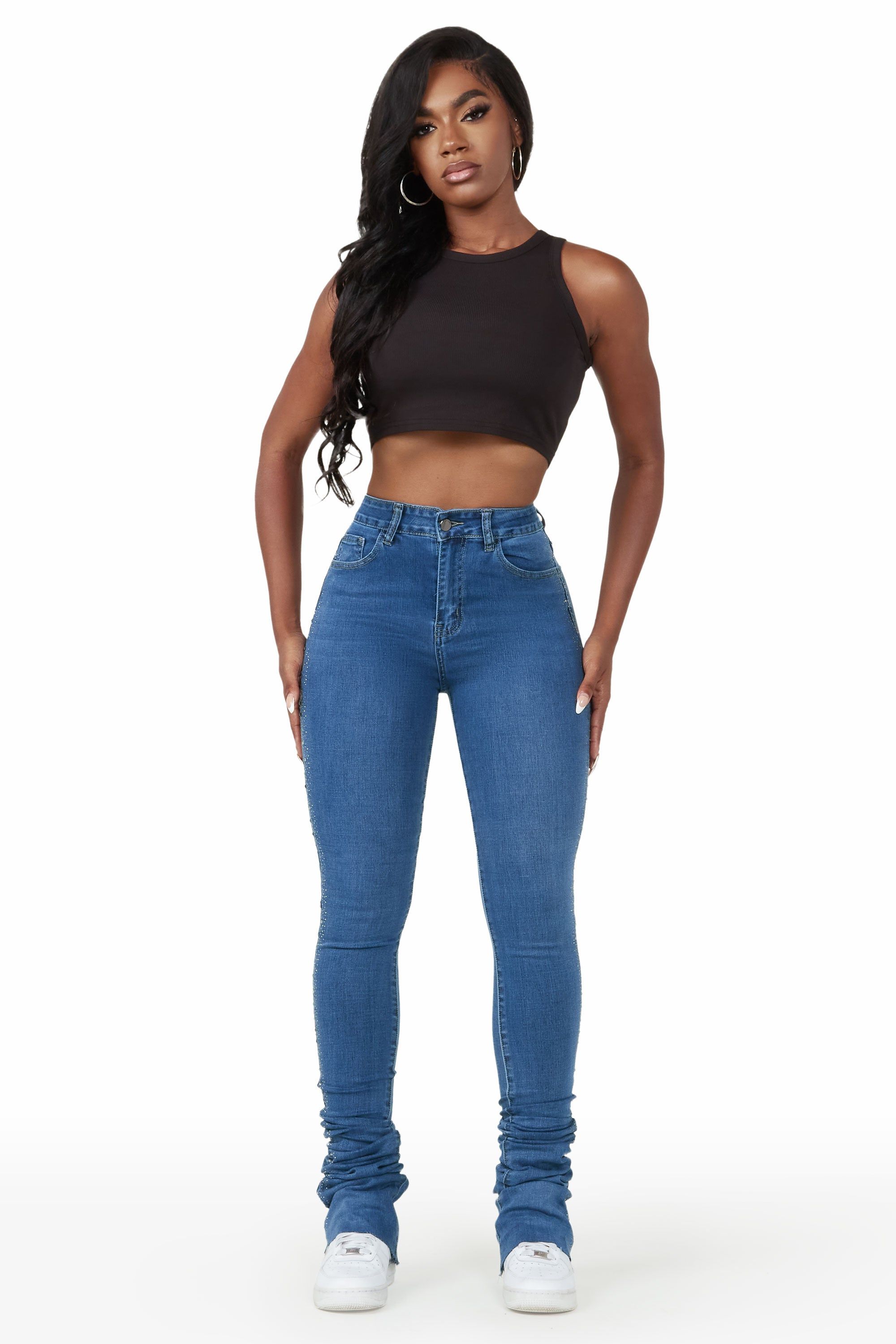 Elliana Blue Rhinestone Detail Super Stacked Jean sold by Rockstar Original product image thumbnail 2
