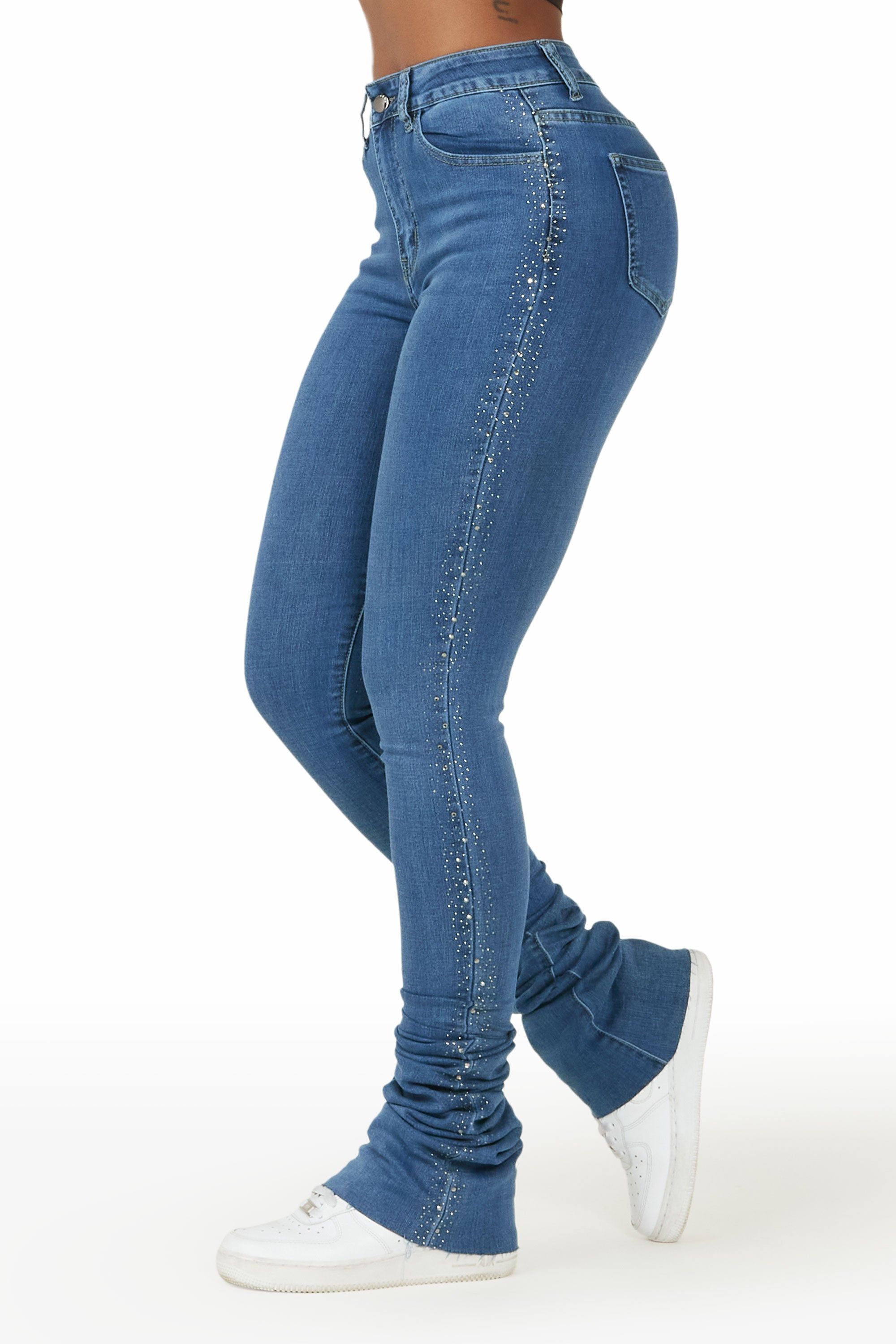 Elliana Blue Rhinestone Detail Super Stacked Jean sold by Rockstar Original