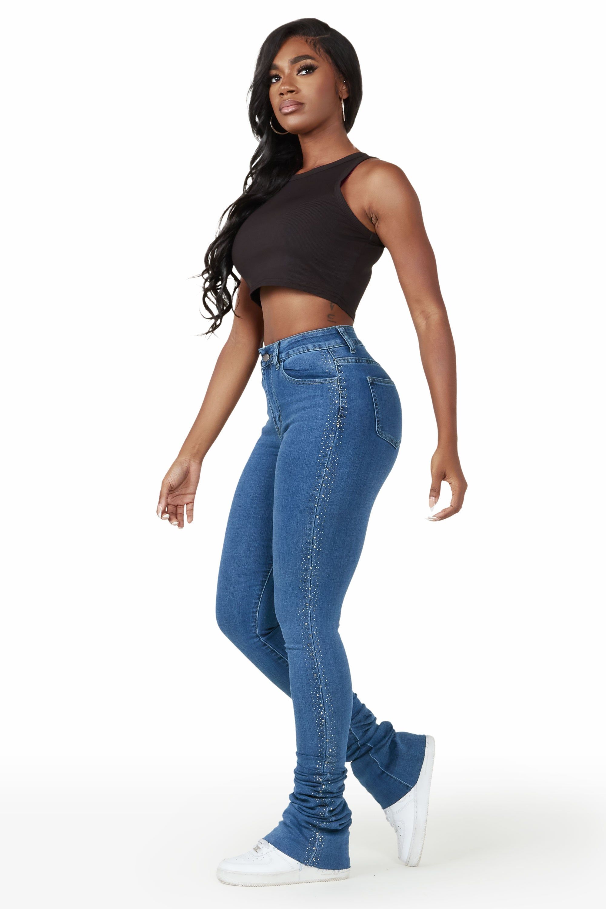 Elliana Blue Rhinestone Detail Super Stacked Jean sold by Rockstar Original product image thumbnail 4