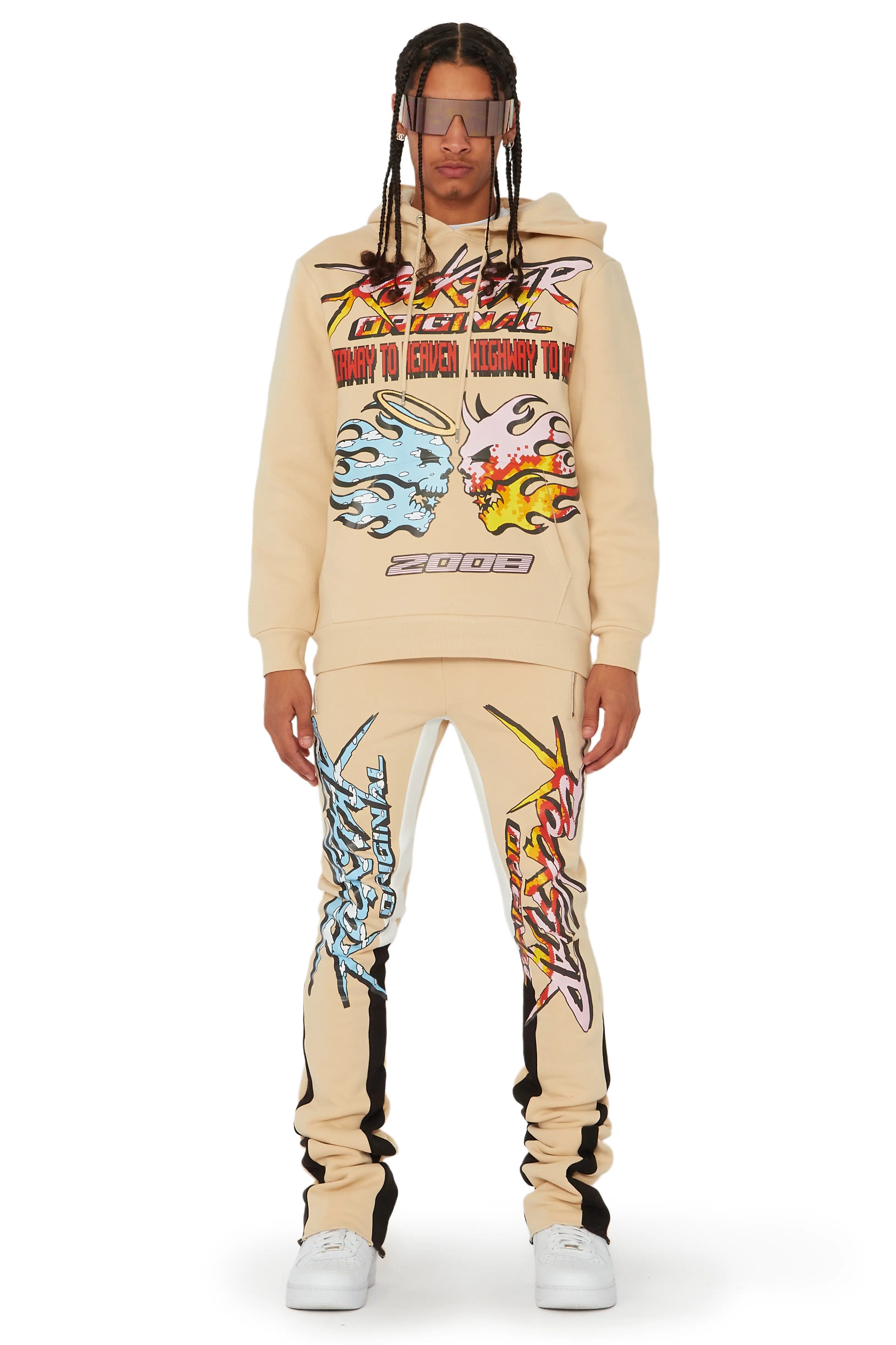 Sky Beige/Black Stacked Flare Pant Set sold by Rockstar Original