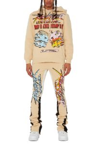 Sky Beige/Black Stacked Flare Pant Set sold by Rockstar Original