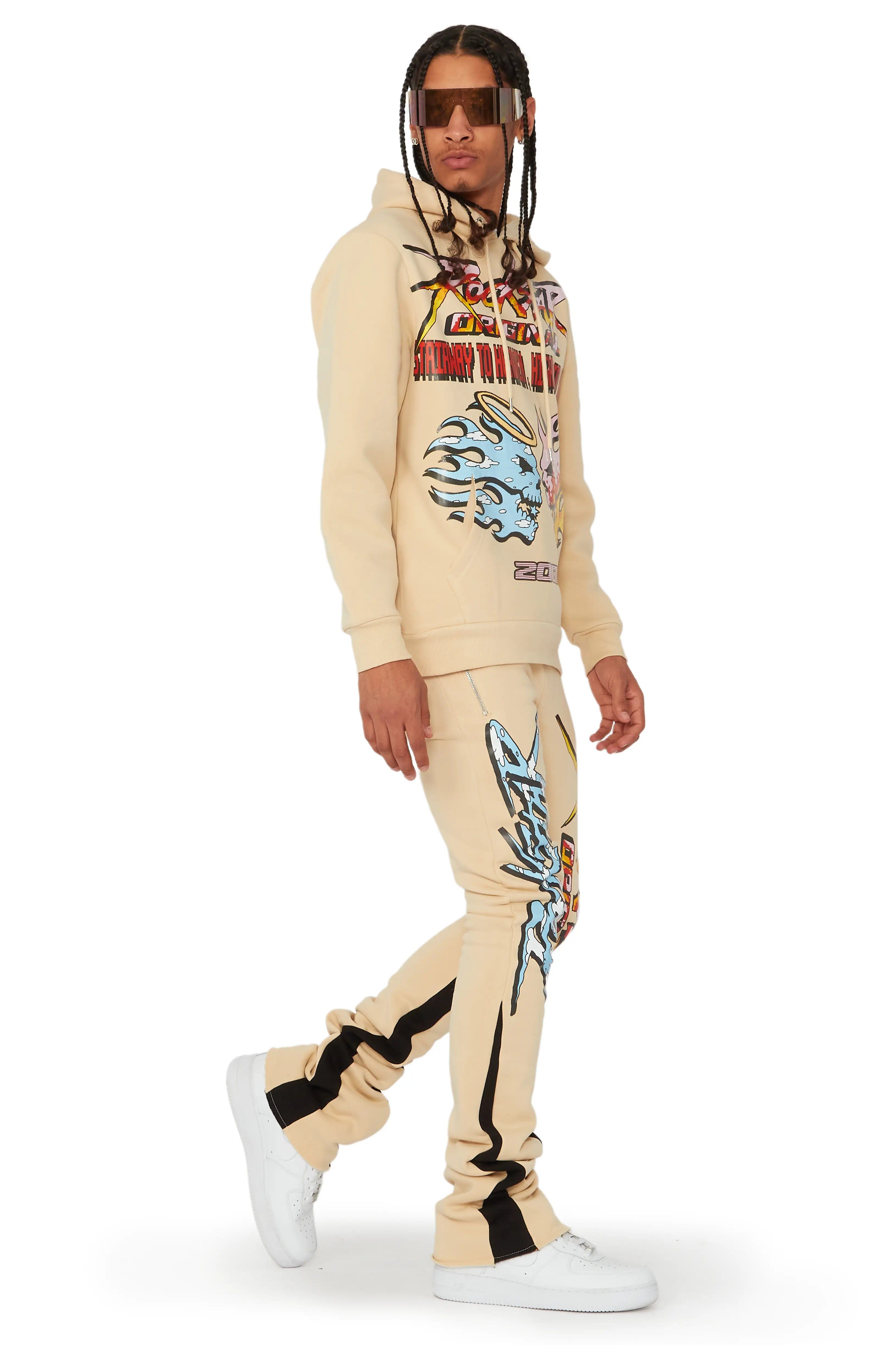 Sky Beige/Black Stacked Flare Pant Set sold by Rockstar Original product image thumbnail 4