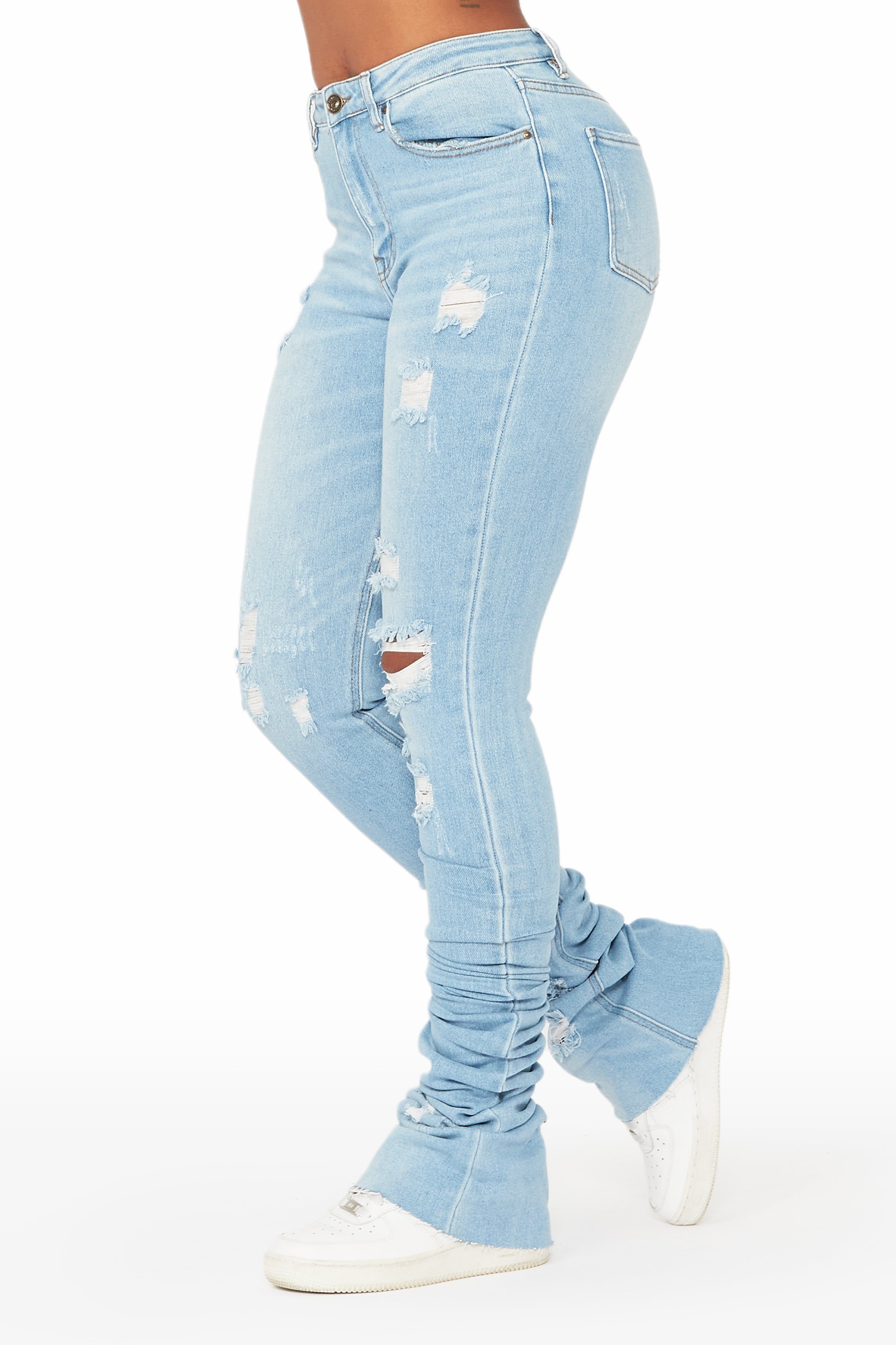 Samire Light Wash Distressed Super Stacked Jean sold by Rockstar Original