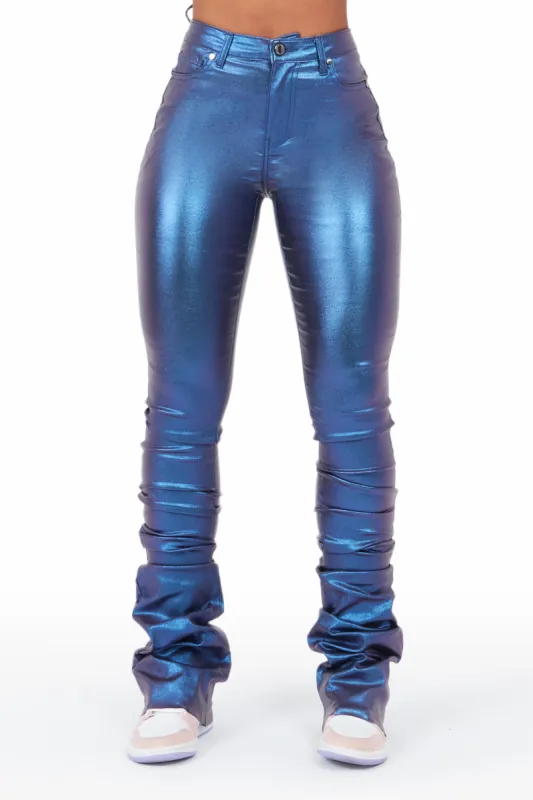 The Drama Metallic Blue PU Super Stacked Pant sold by Rockstar Original