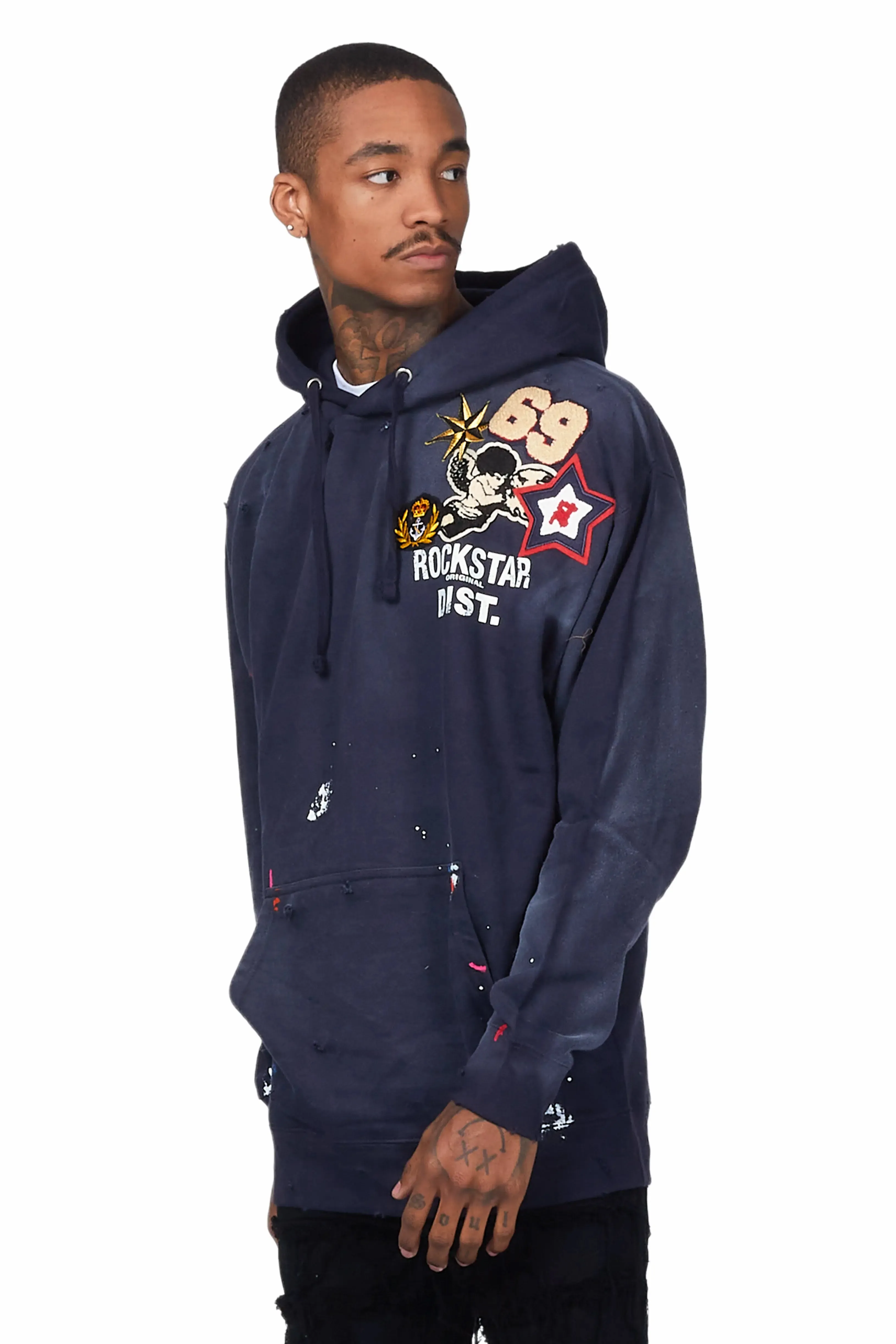 Samuel Navy Patchwork Graphic Hoodie sold by Rockstar Original product image thumbnail 4
