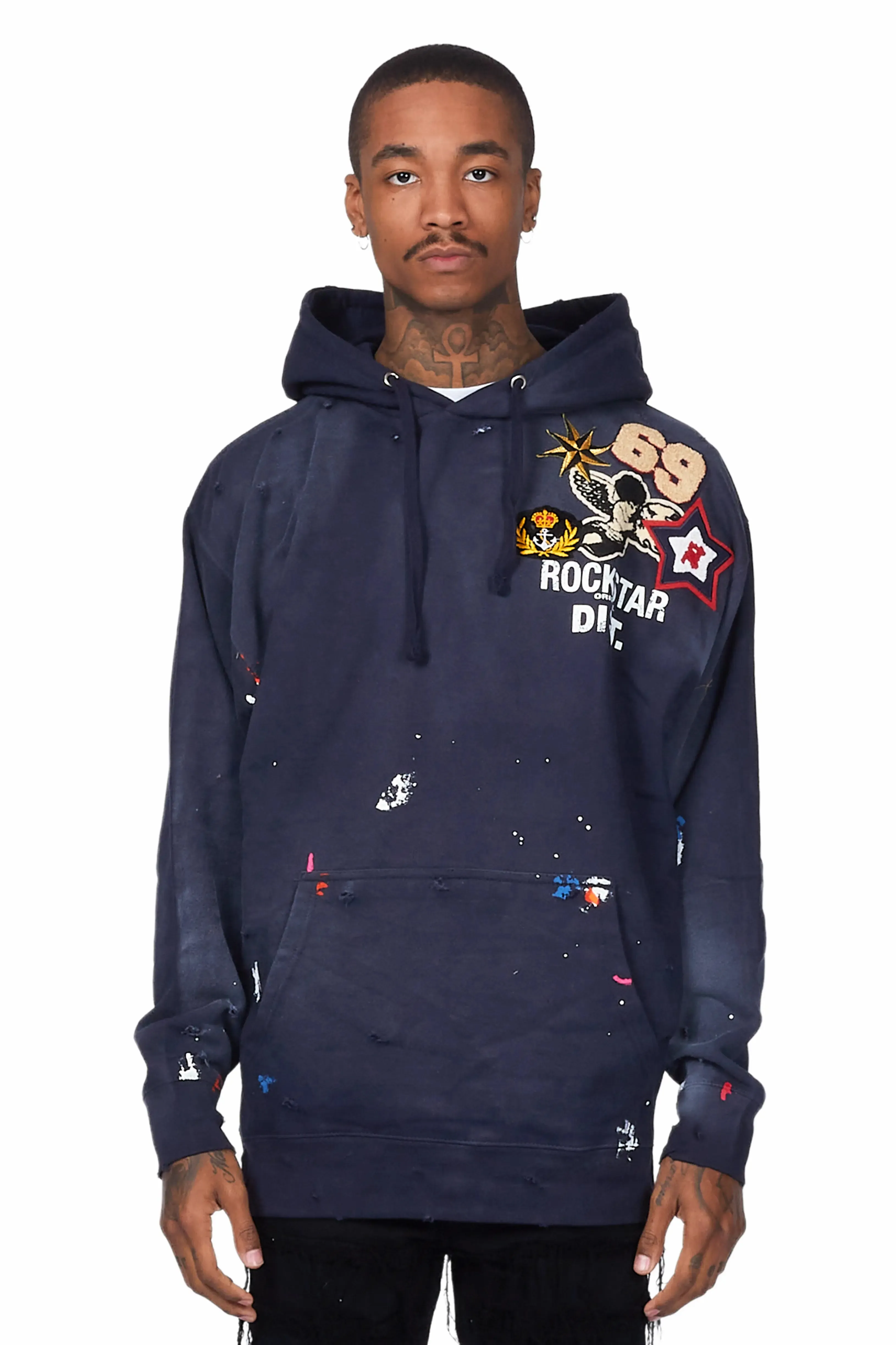 Samuel Navy Patchwork Graphic Hoodie sold by Rockstar Original