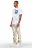 Dancho Beige Patchwork Super Stacked Flare Jean sold by Rockstar Original