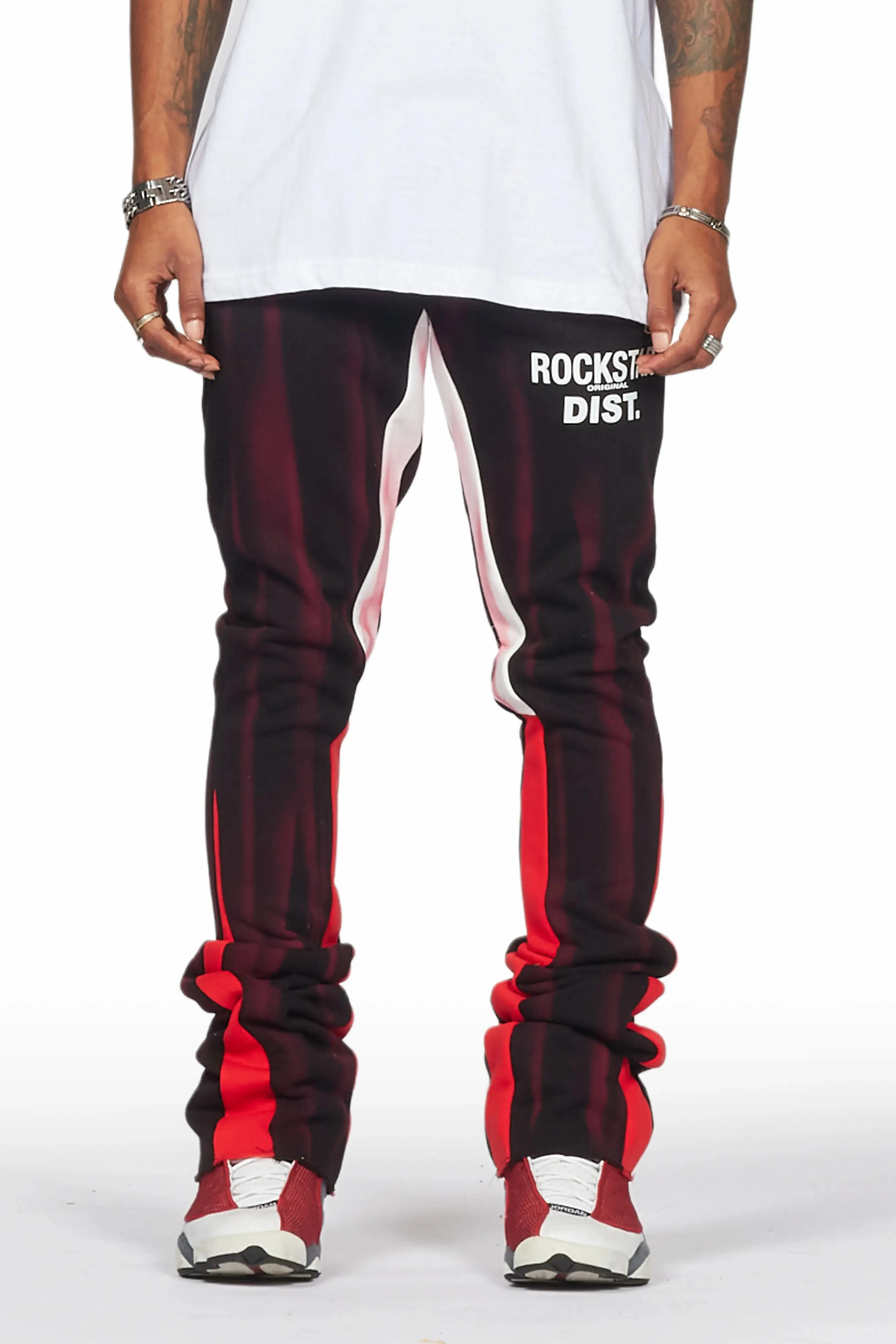 Firoz Black/Red Graphic Stacked Flare Pant sold by Rockstar Original