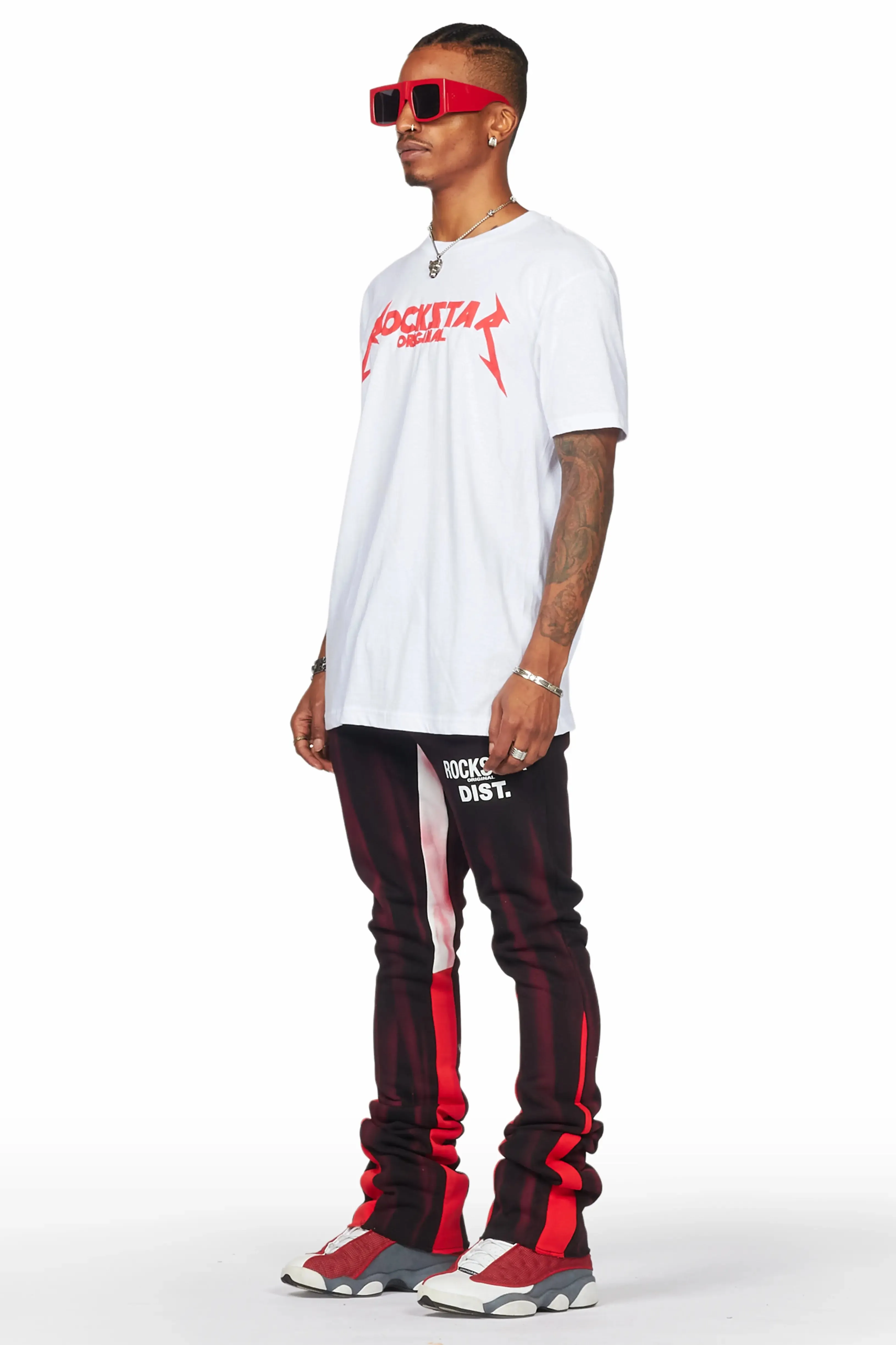 Firoz Black/Red Graphic Stacked Flare Pant sold by Rockstar Original product image thumbnail 4