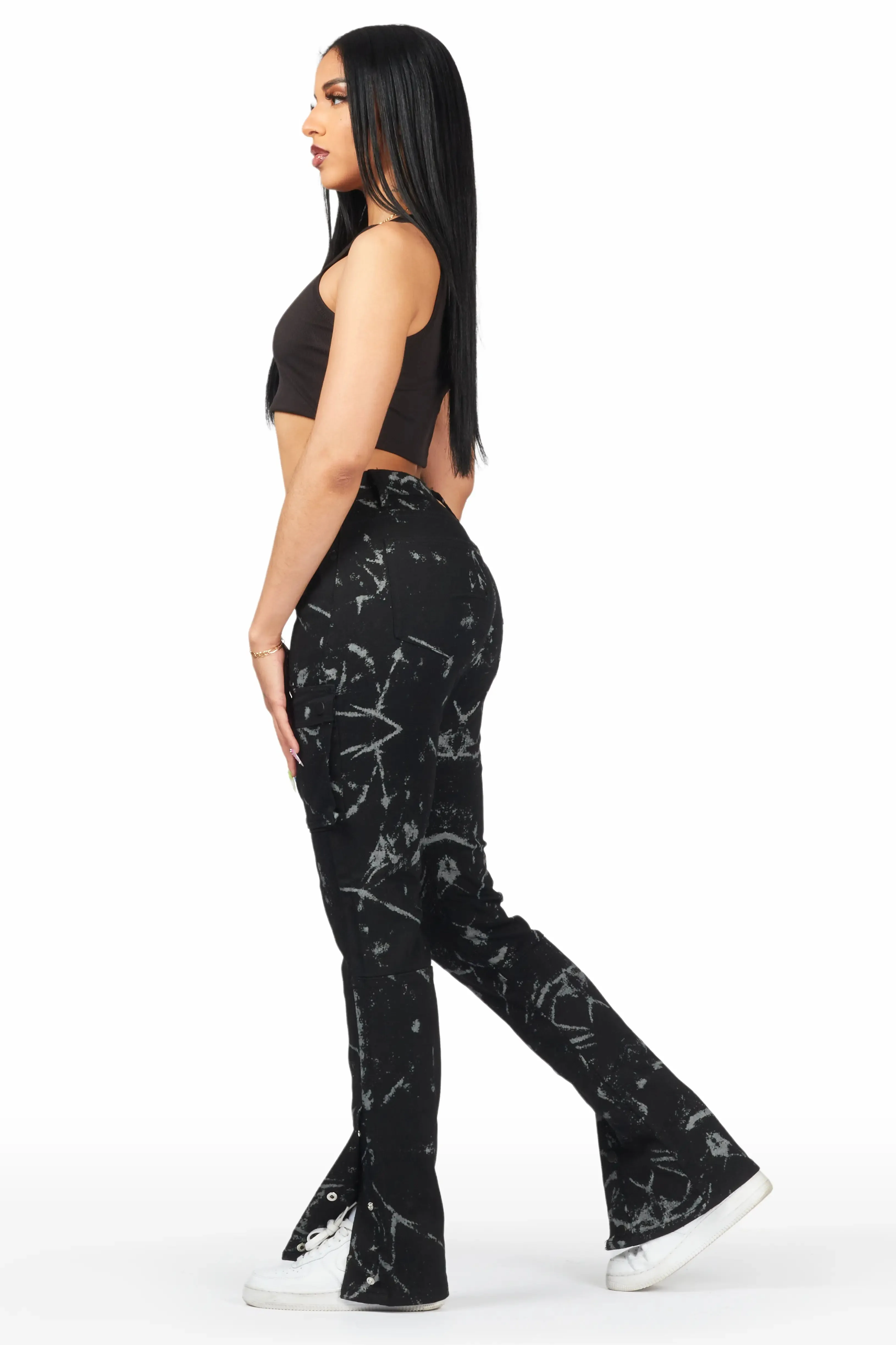 Shikira Black Marble Stacked Flare Jean sold by Rockstar Original product image thumbnail 3
