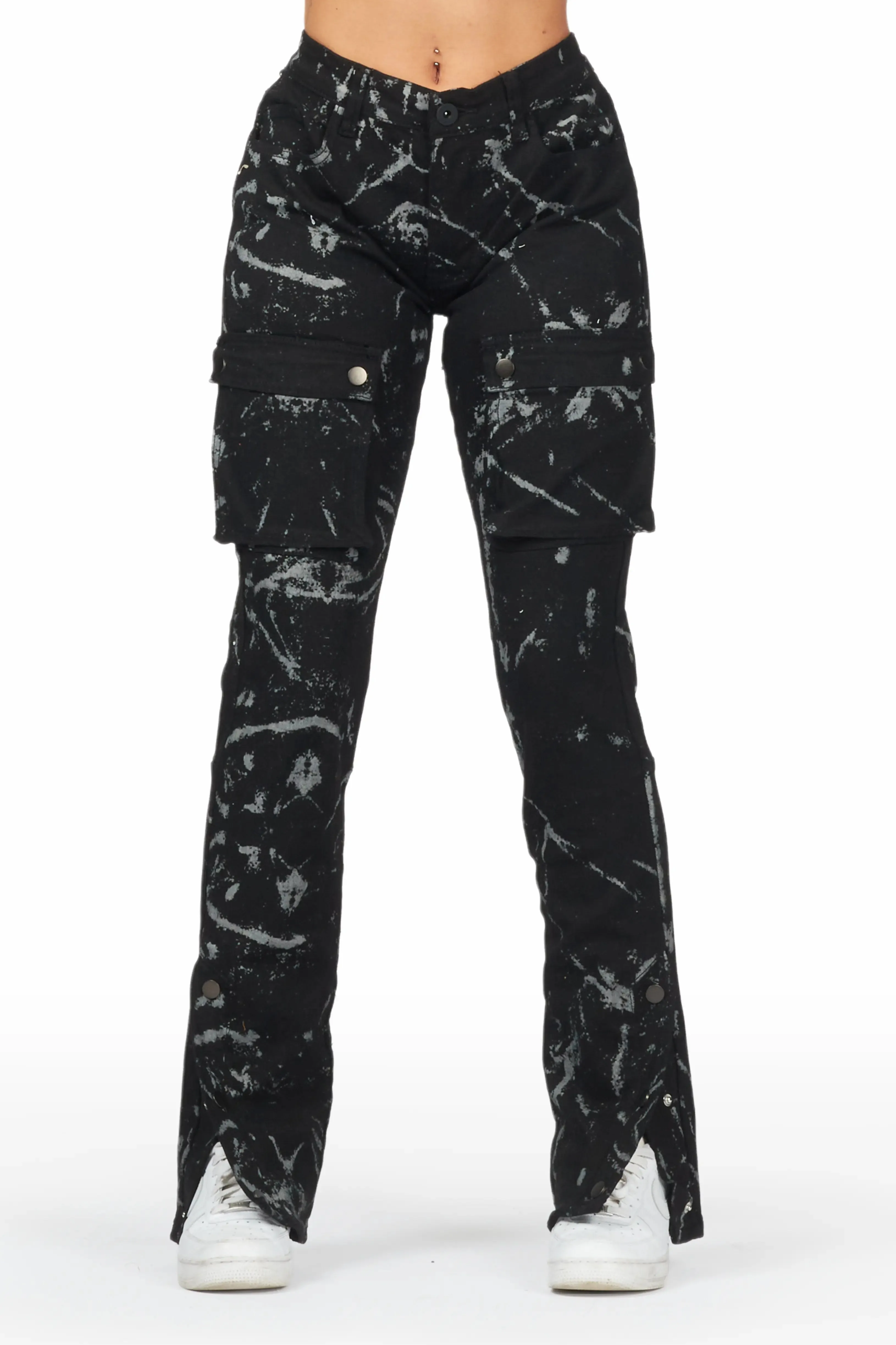 Shikira Black Marble Stacked Flare Jean sold by Rockstar Original