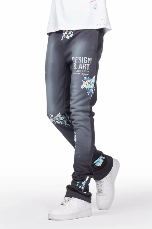 Paulo Charcoal Graphic Stacked Flare Pant sold by Rockstar Original