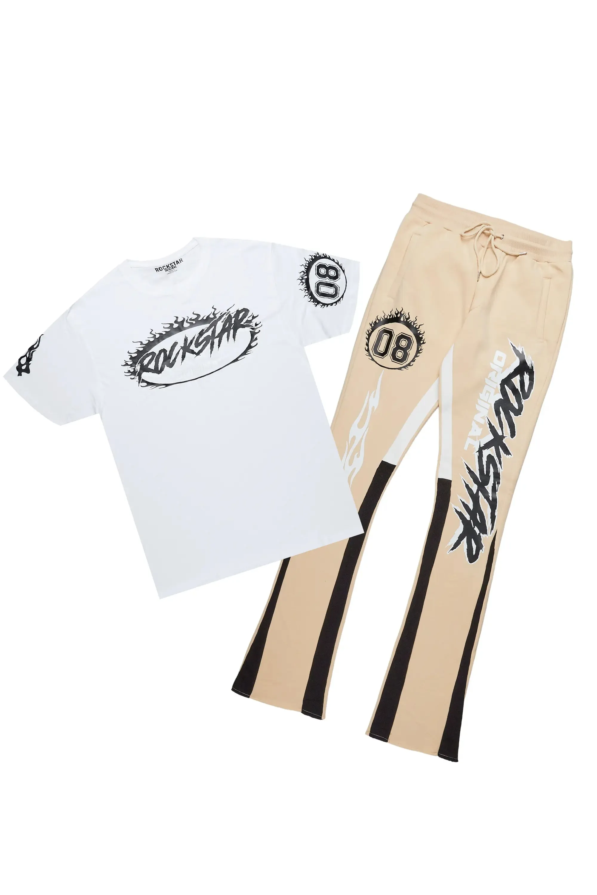 Draven White/Beige T-Shirt Stacked Flare Trackset sold by Rockstar Original