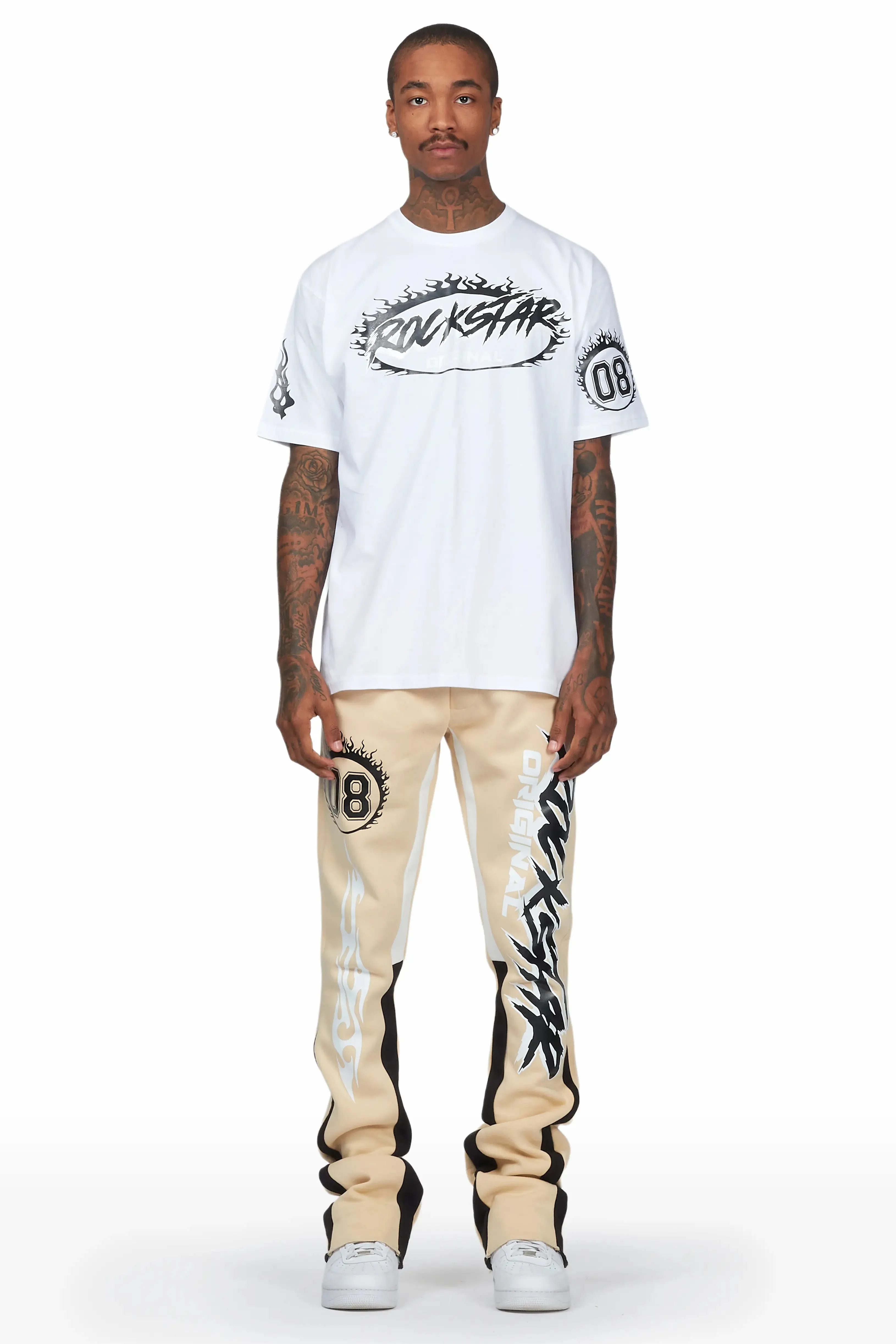 Draven White/Beige T-Shirt Stacked Flare Trackset sold by Rockstar Original product image thumbnail 2