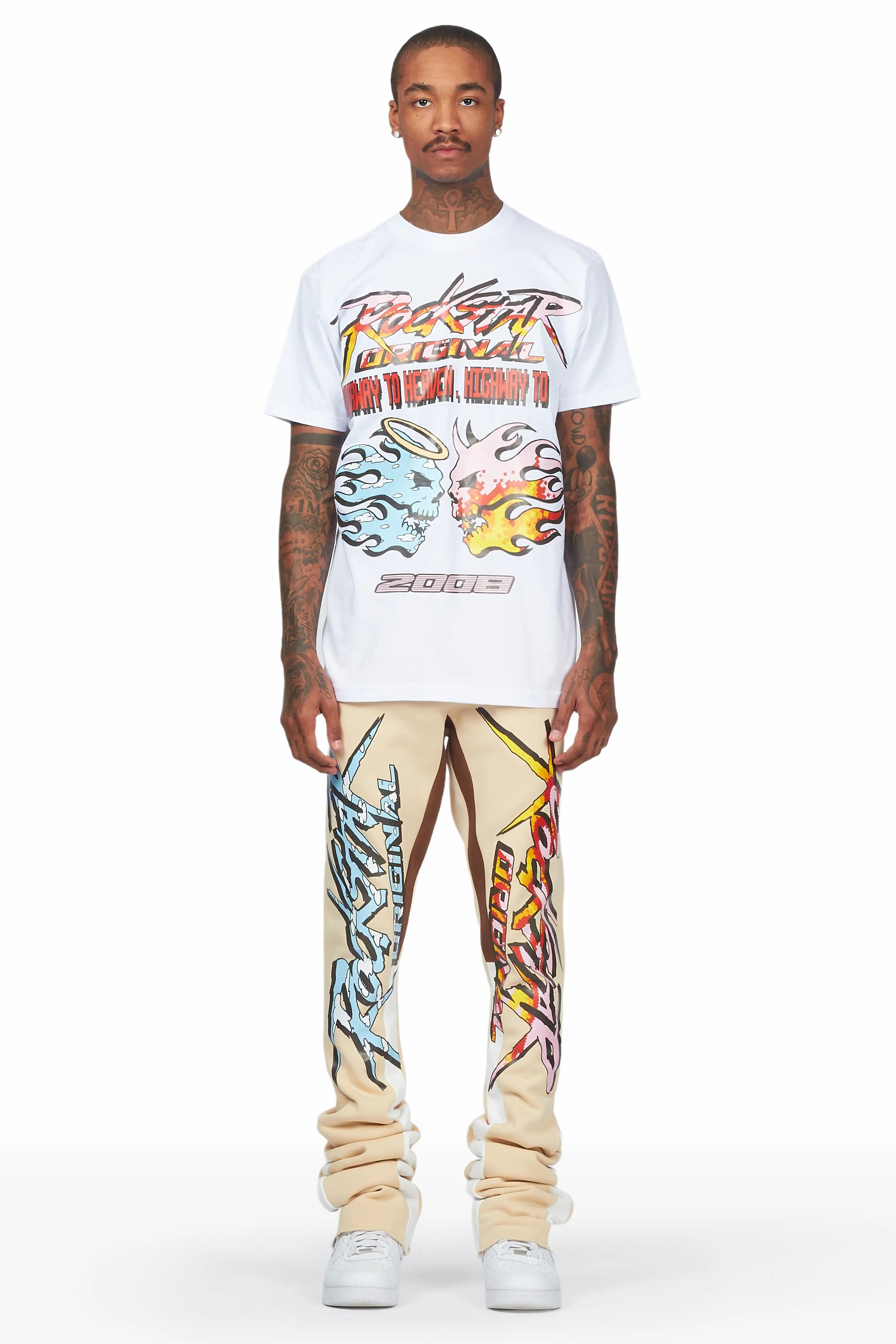Sky White/Beige T-Shirt Super Stacked Flare Track Set sold by Rockstar Original