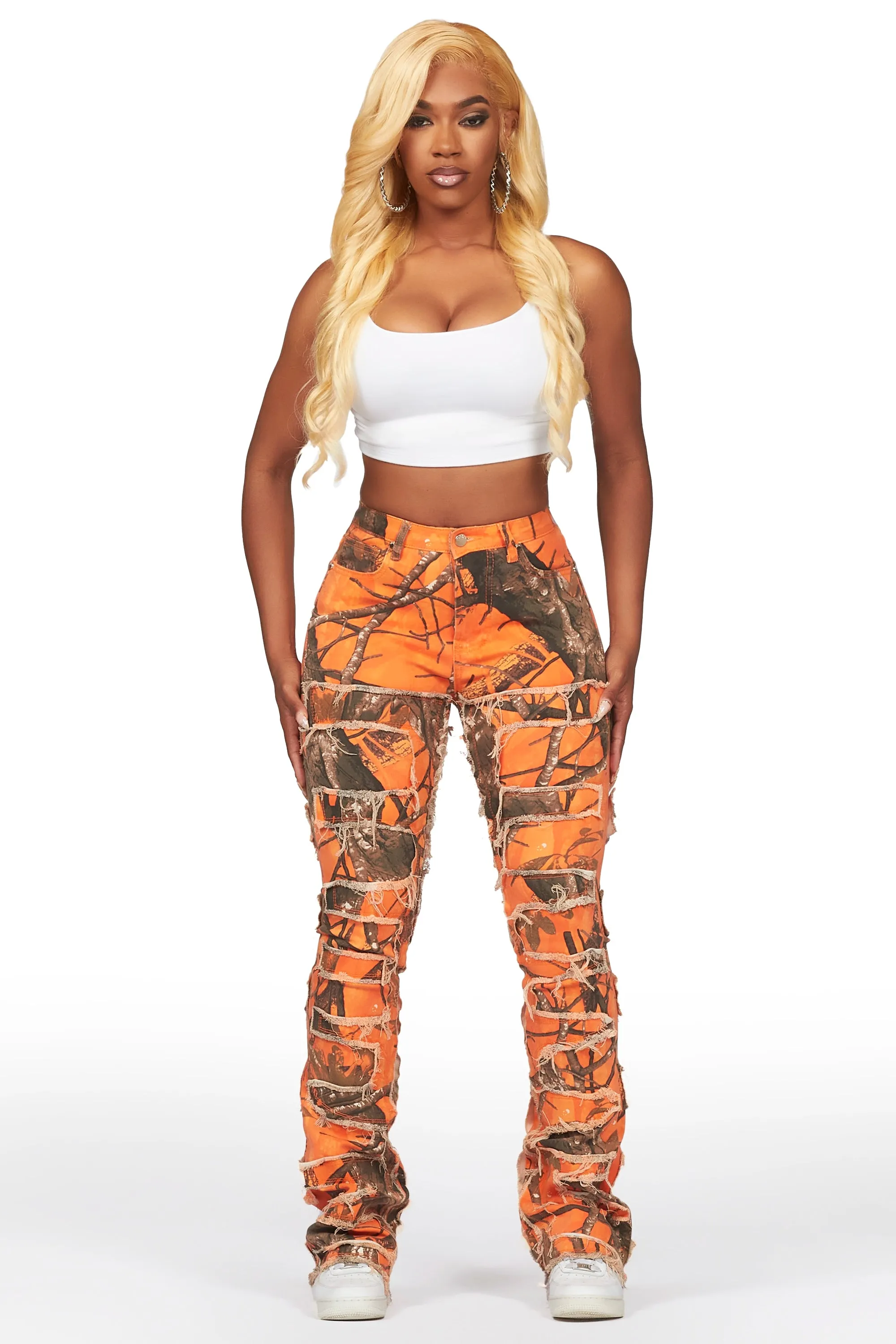 Zariyah Orange Tree Camo Stacked Flare Jean sold by Rockstar Original product image thumbnail 2