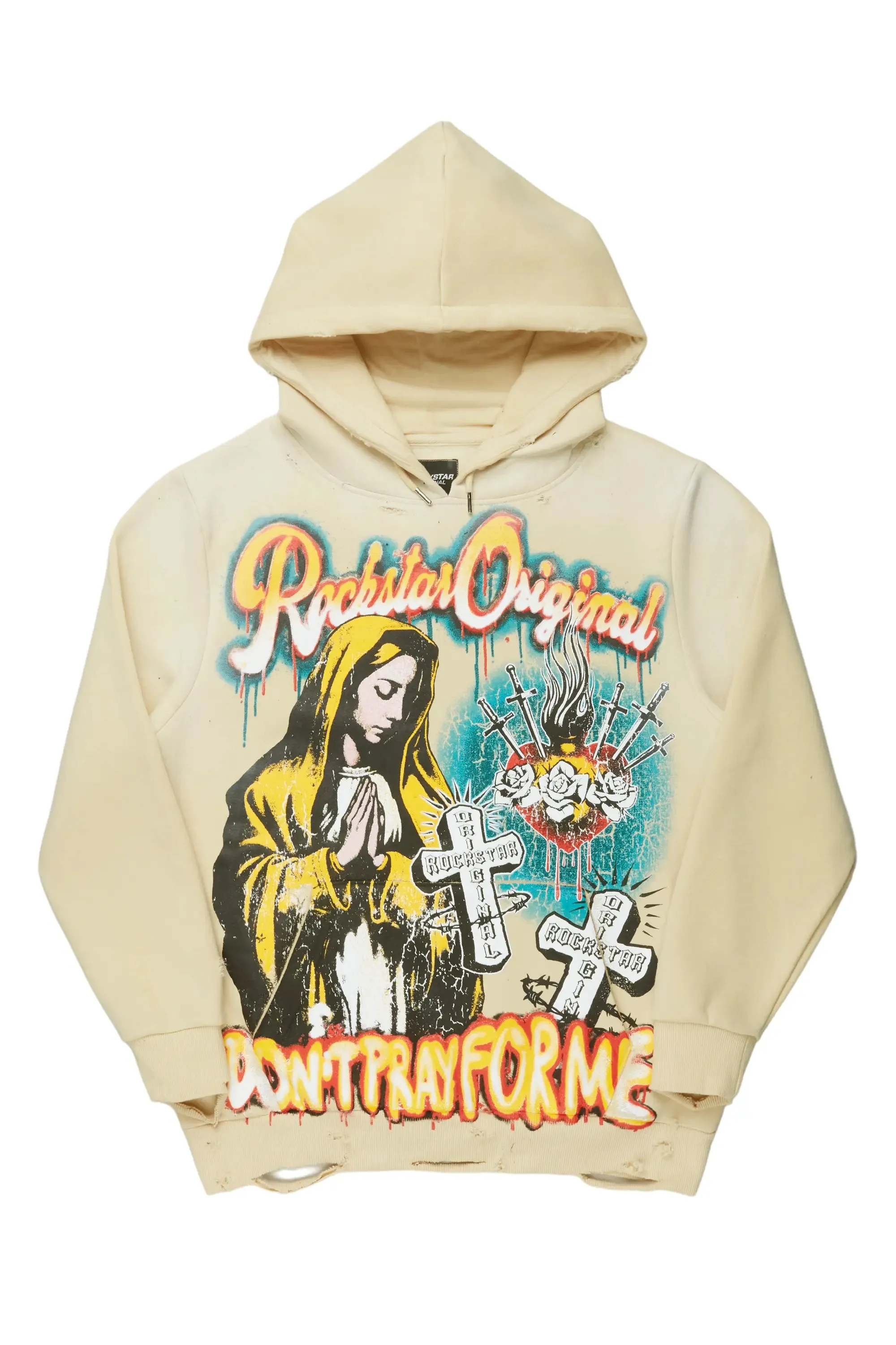 Loman Beige Distressed Graphic Hoodie sold by Rockstar Original