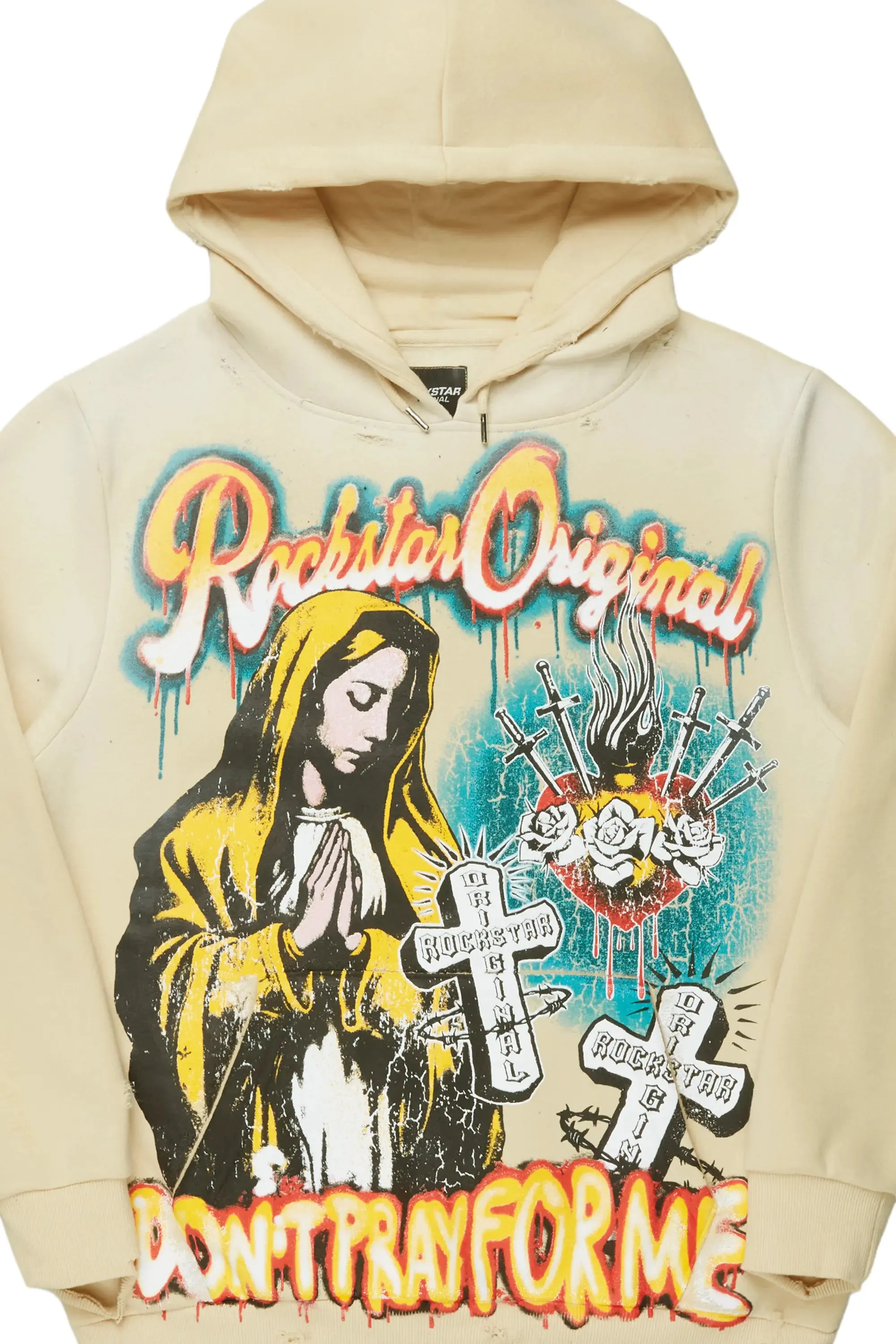 Loman Beige Distressed Graphic Hoodie sold by Rockstar Original product image thumbnail 5