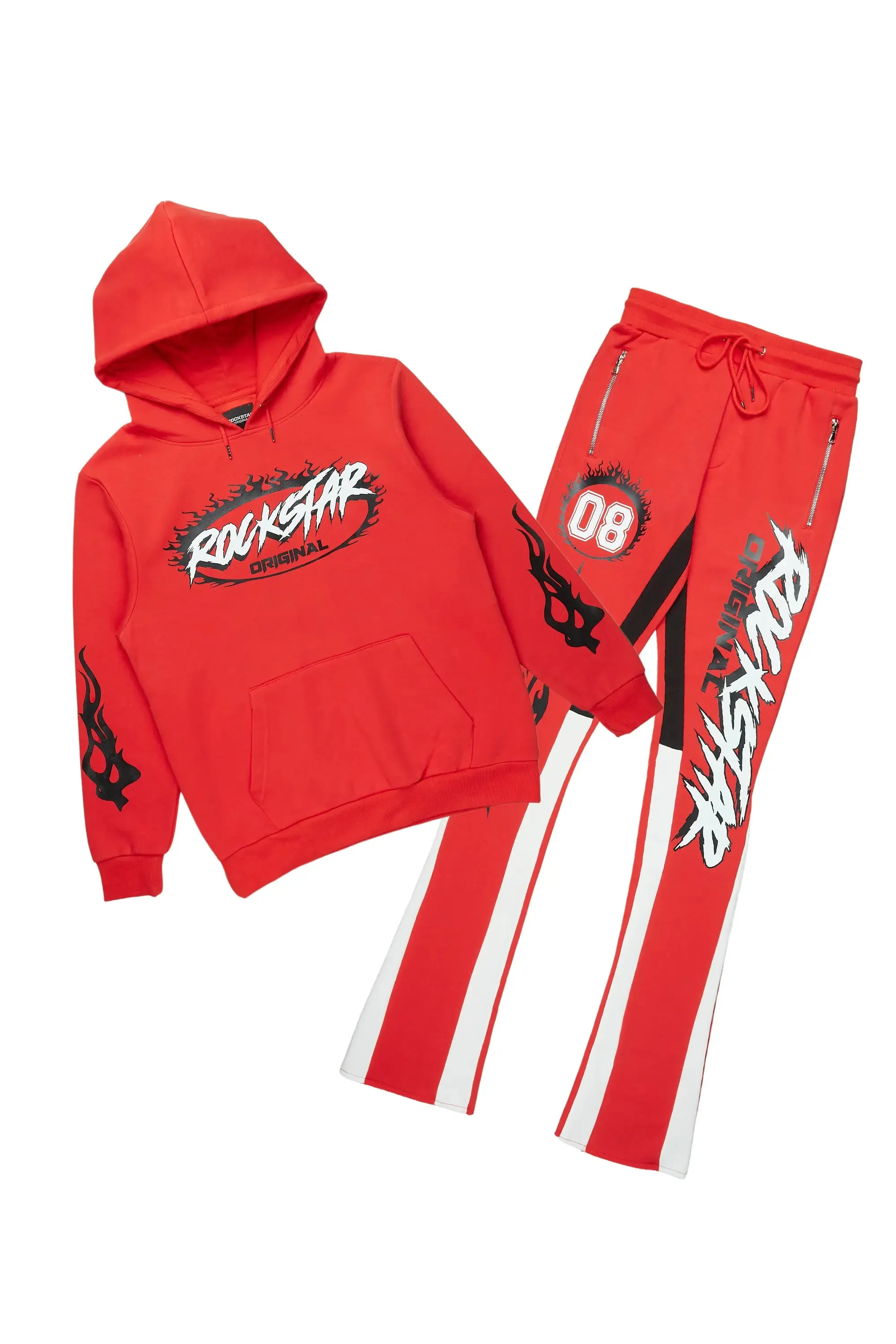 Draven Red Hoodie/Stacked Flare Track Pant Set sold by Rockstar Original product image thumbnail 2