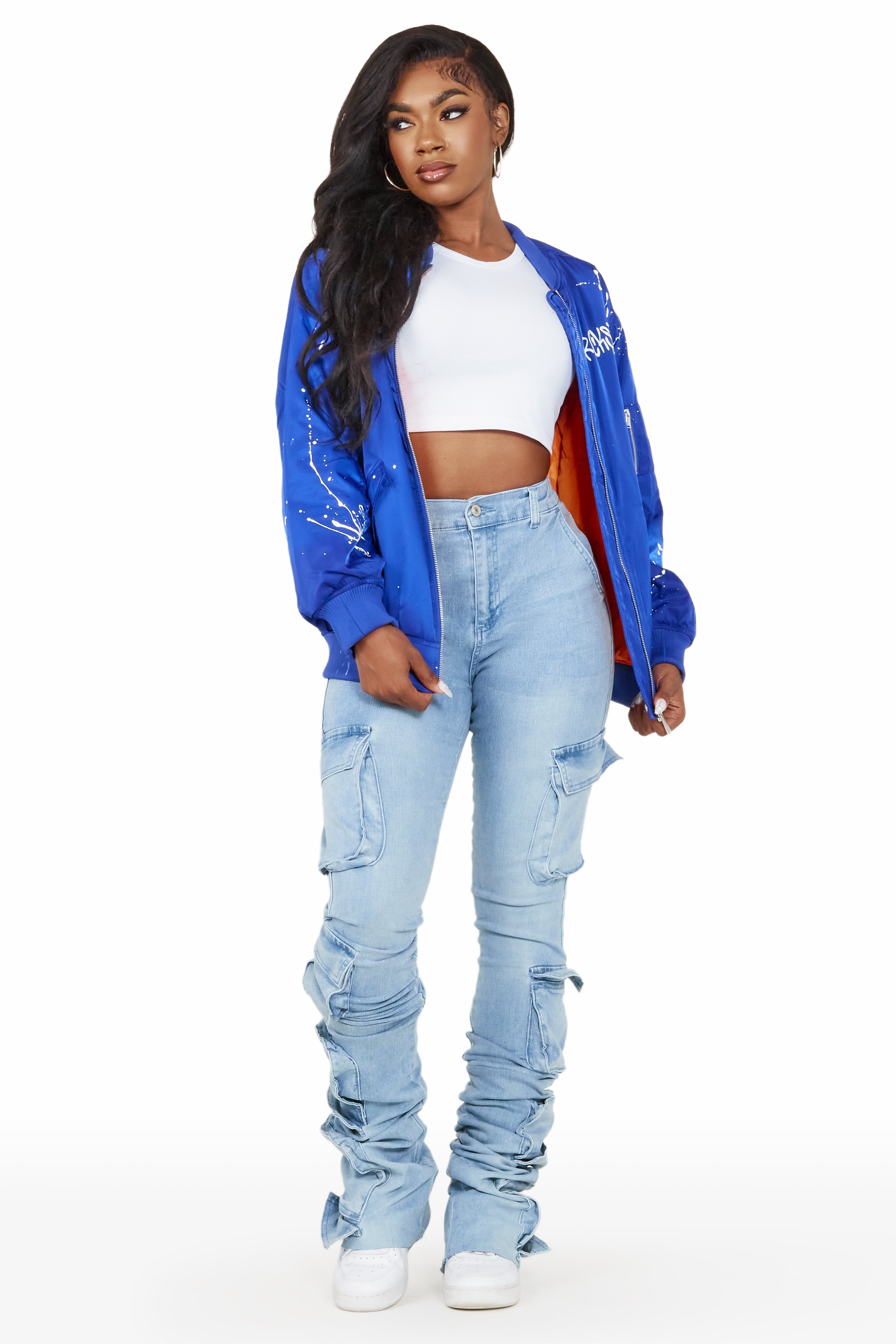 Velva Royal Blue Drippy Bomber Jacket sold by Rockstar Original product image thumbnail 5