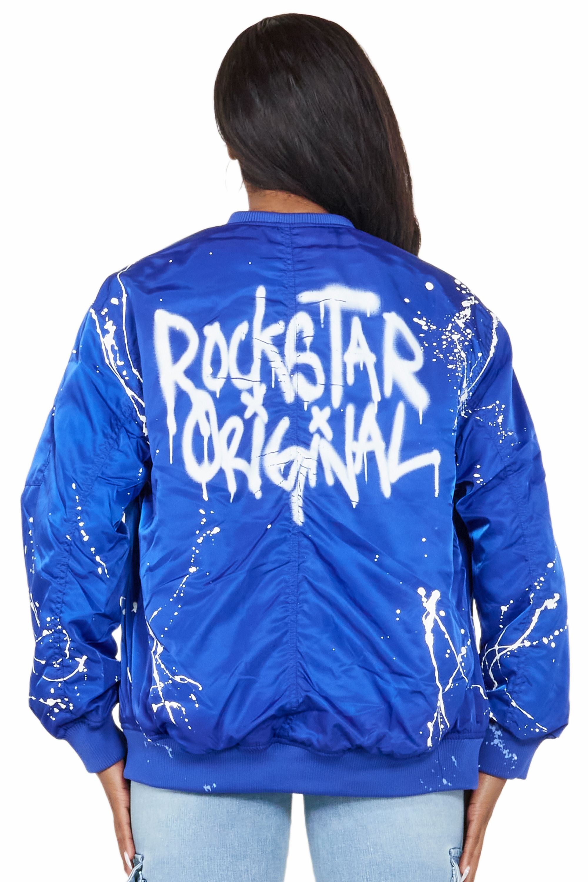 Velva Royal Blue Drippy Bomber Jacket sold by Rockstar Original product image thumbnail 2