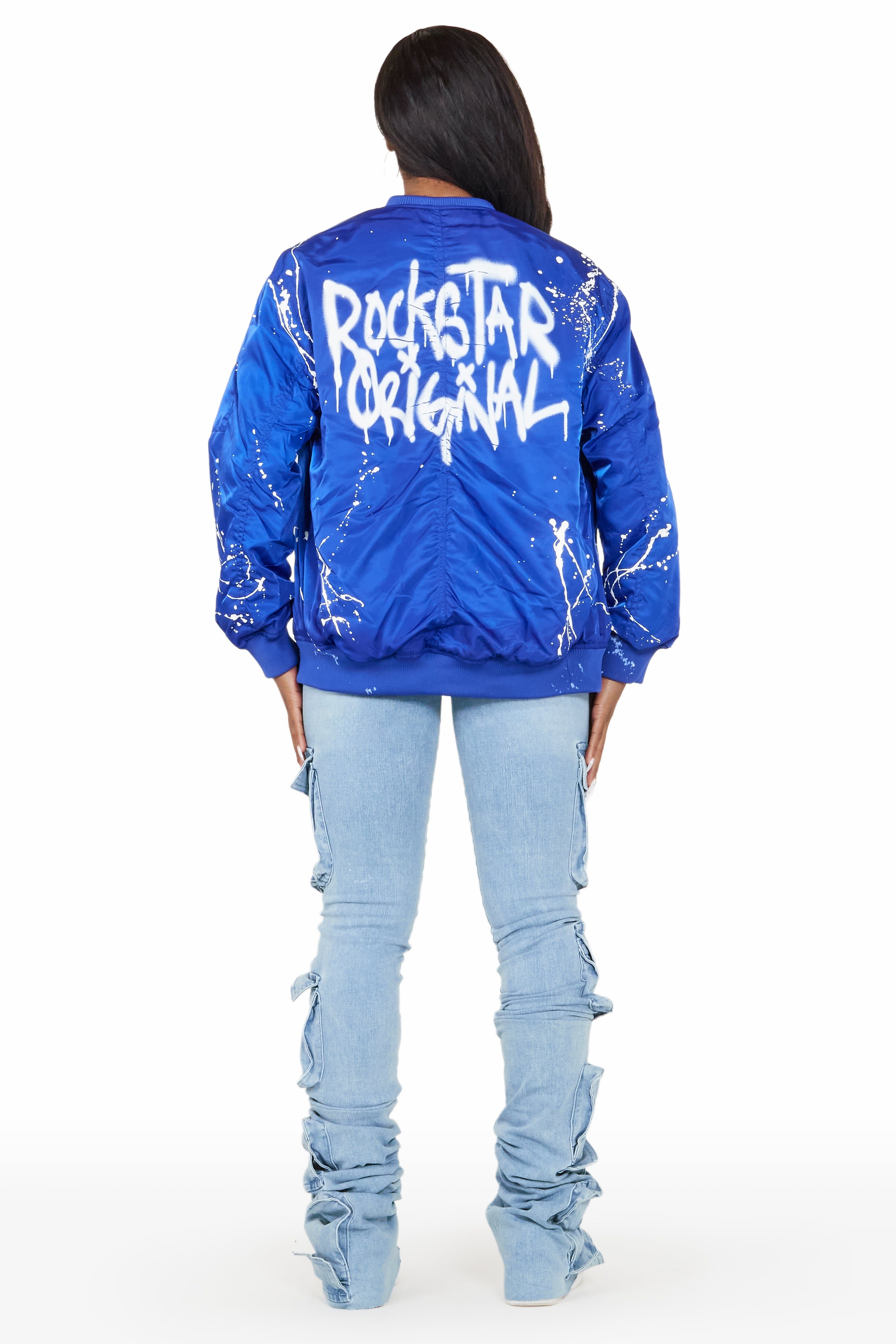 Velva Royal Blue Drippy Bomber Jacket sold by Rockstar Original product image thumbnail 4