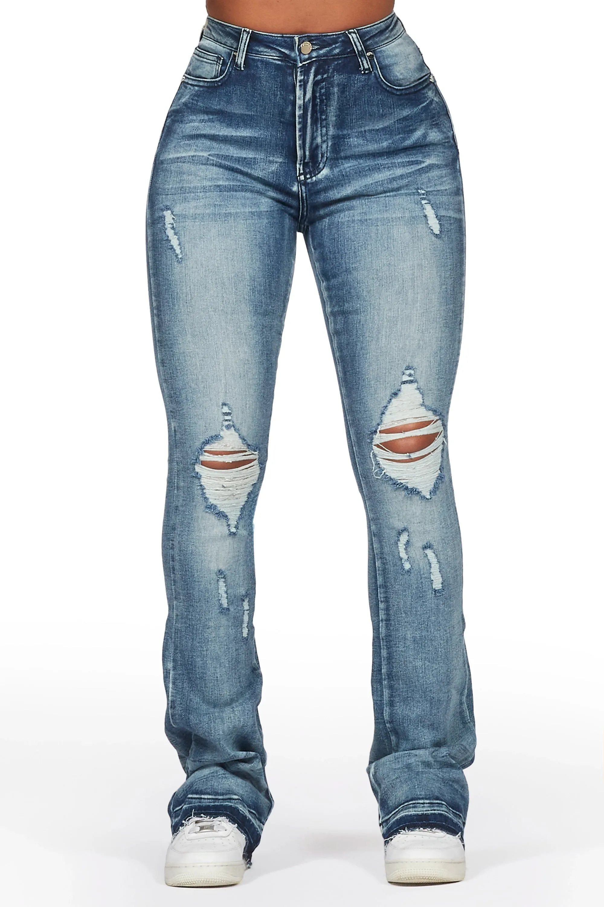 Leilany Dark Wash Stacked Flare Jean sold by Rockstar Original