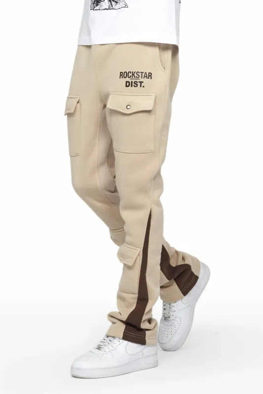 Joncarlo Taupe Stacked Flare Track Pant sold by Rockstar Original