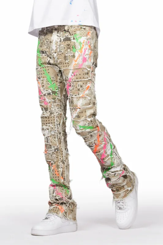 Fahim Beige Painter Stacked Flare Jean sold by Rockstar Original