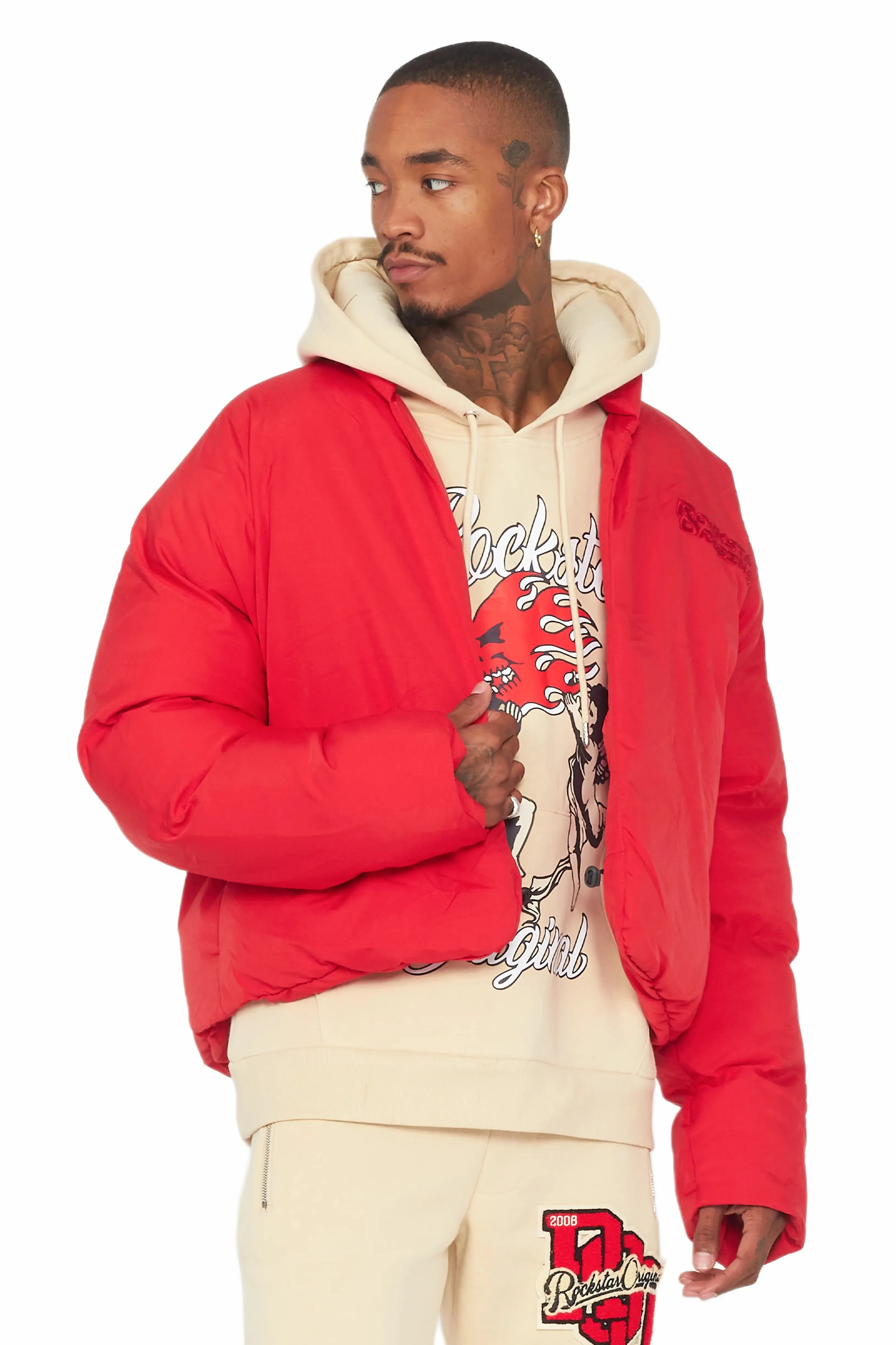 Damien Red Puffer Jacket sold by Rockstar Original