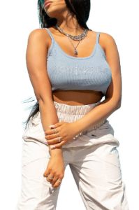 HOTTIE RIBBED TANK-BLUE sold by Rockstar Original