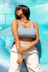 HOTTIE RIBBED TANK-BLUE sold by Rockstar Original