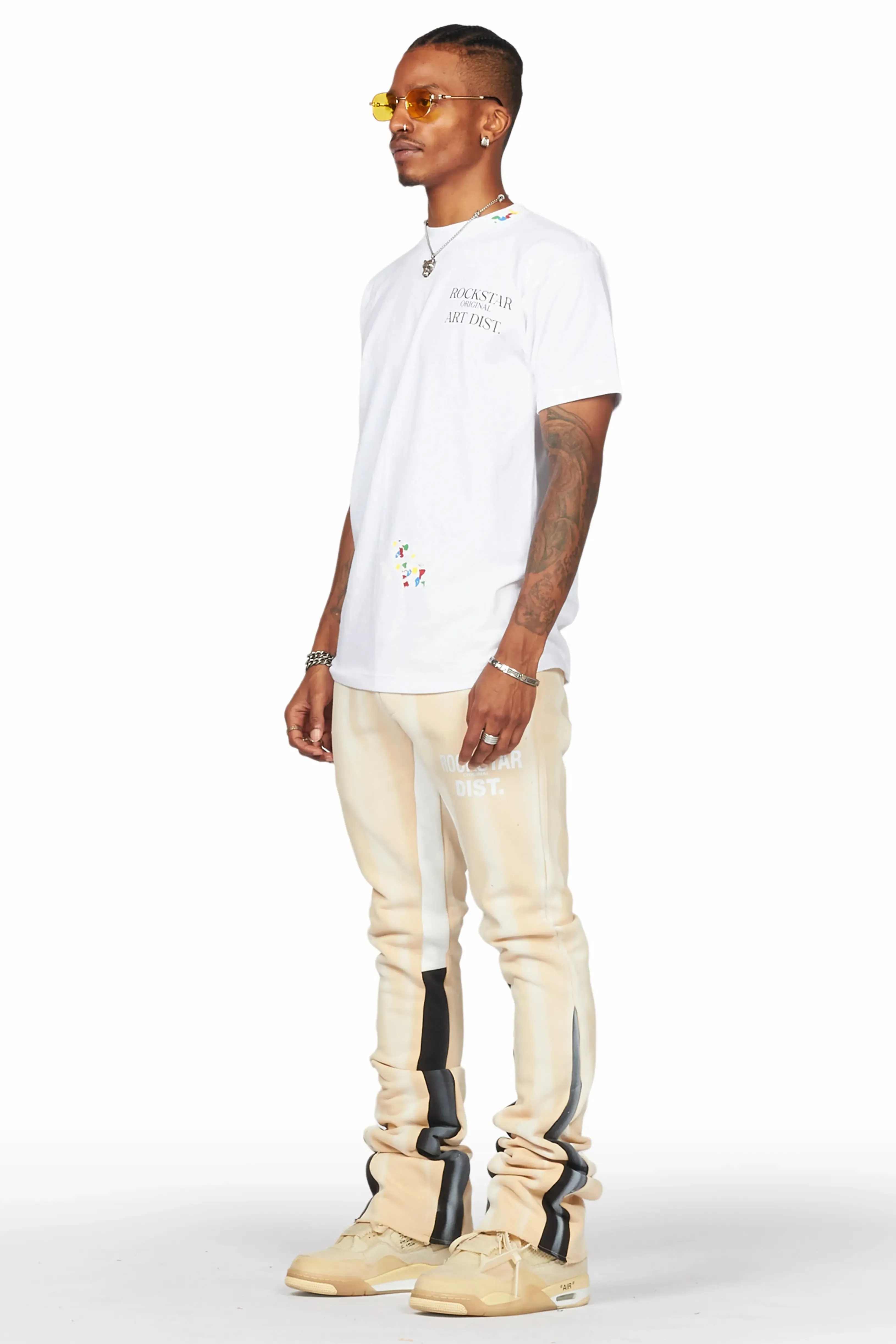 Firoz Beige Graphic Stacked Flare Pant sold by Rockstar Original product image thumbnail 4