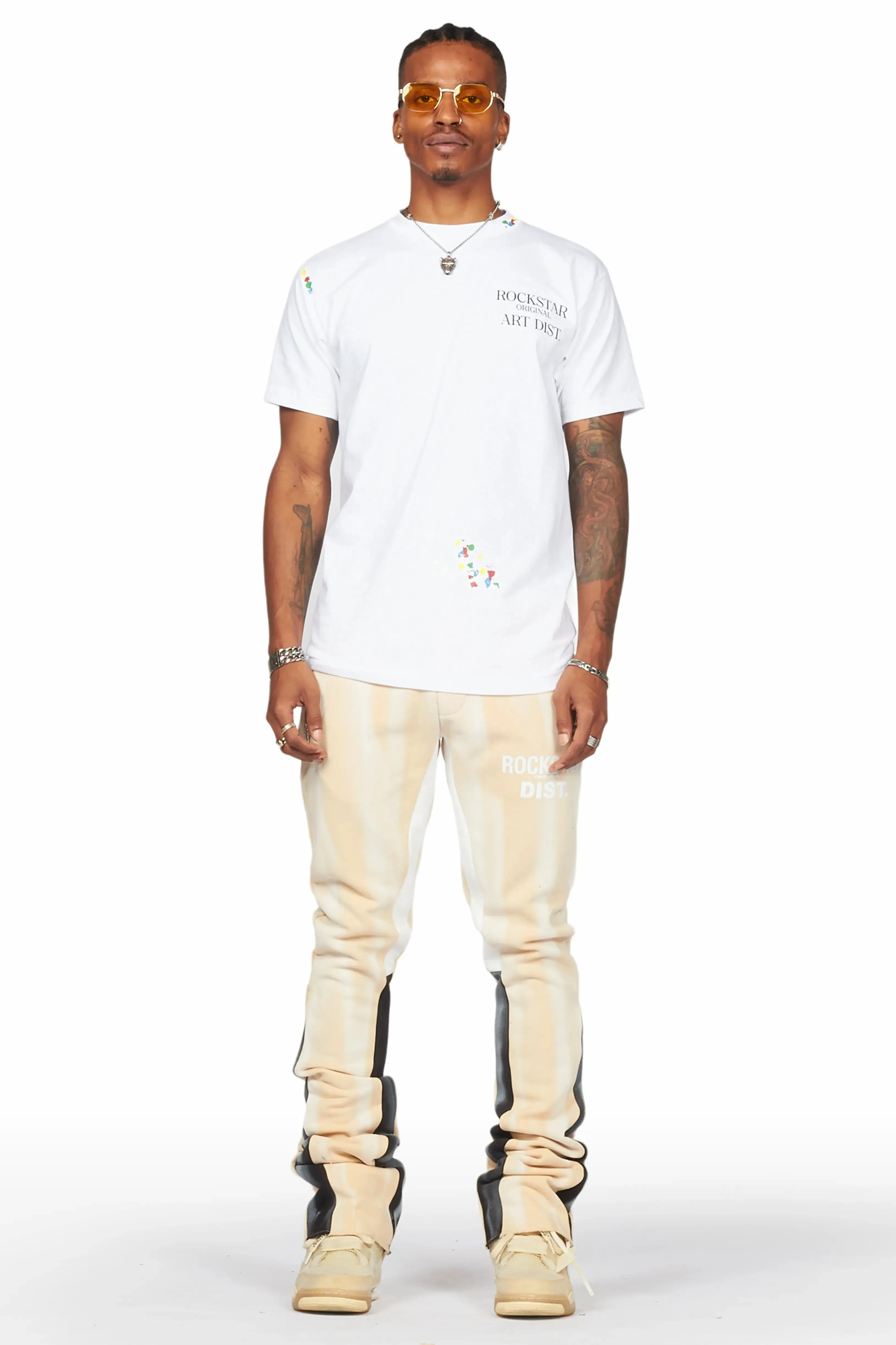 Firoz Beige Graphic Stacked Flare Pant sold by Rockstar Original product image thumbnail 3