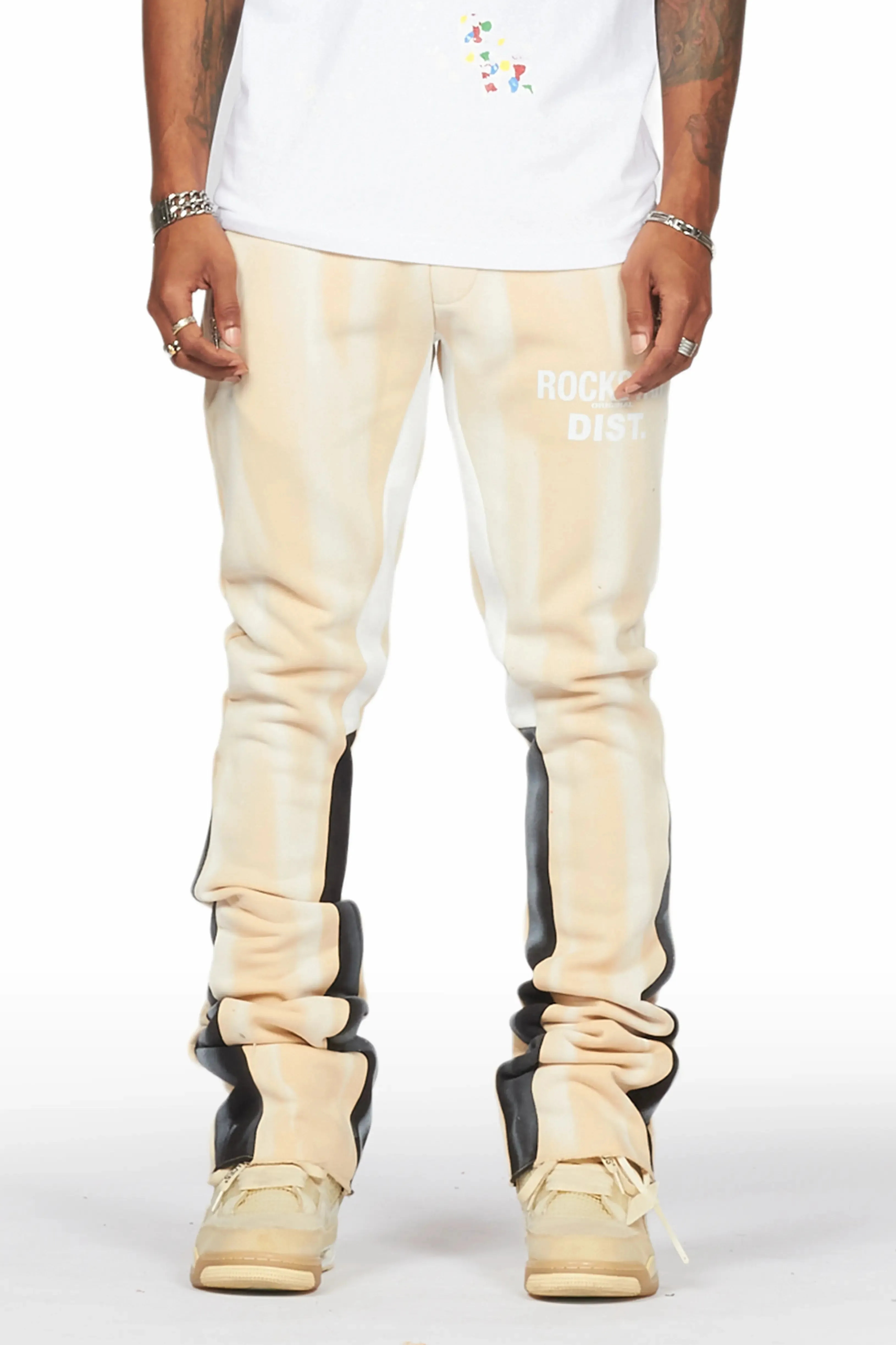 Firoz Beige Graphic Stacked Flare Pant sold by Rockstar Original