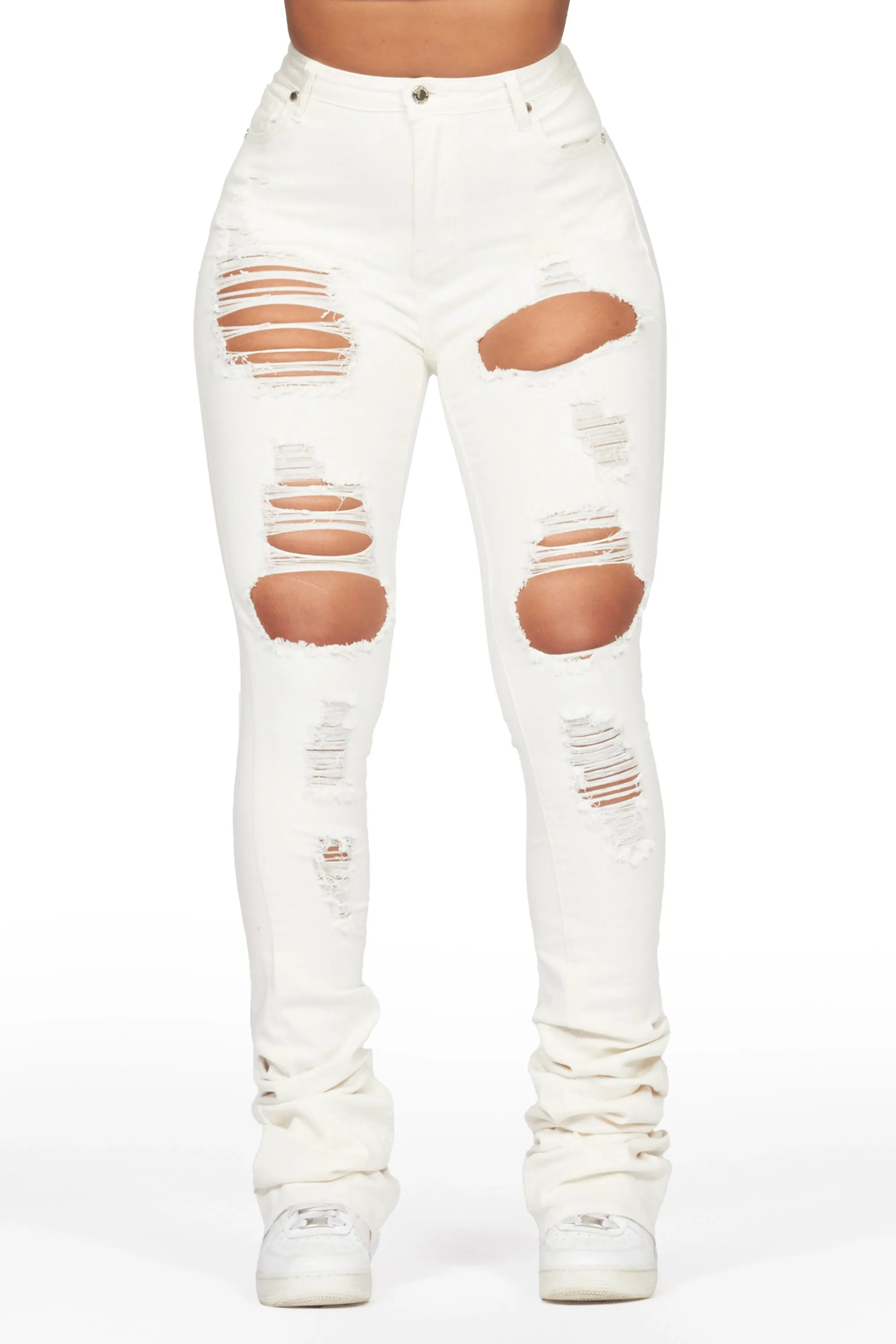Lovin' Off White Distressed Super Stacked Jean sold by Rockstar Original