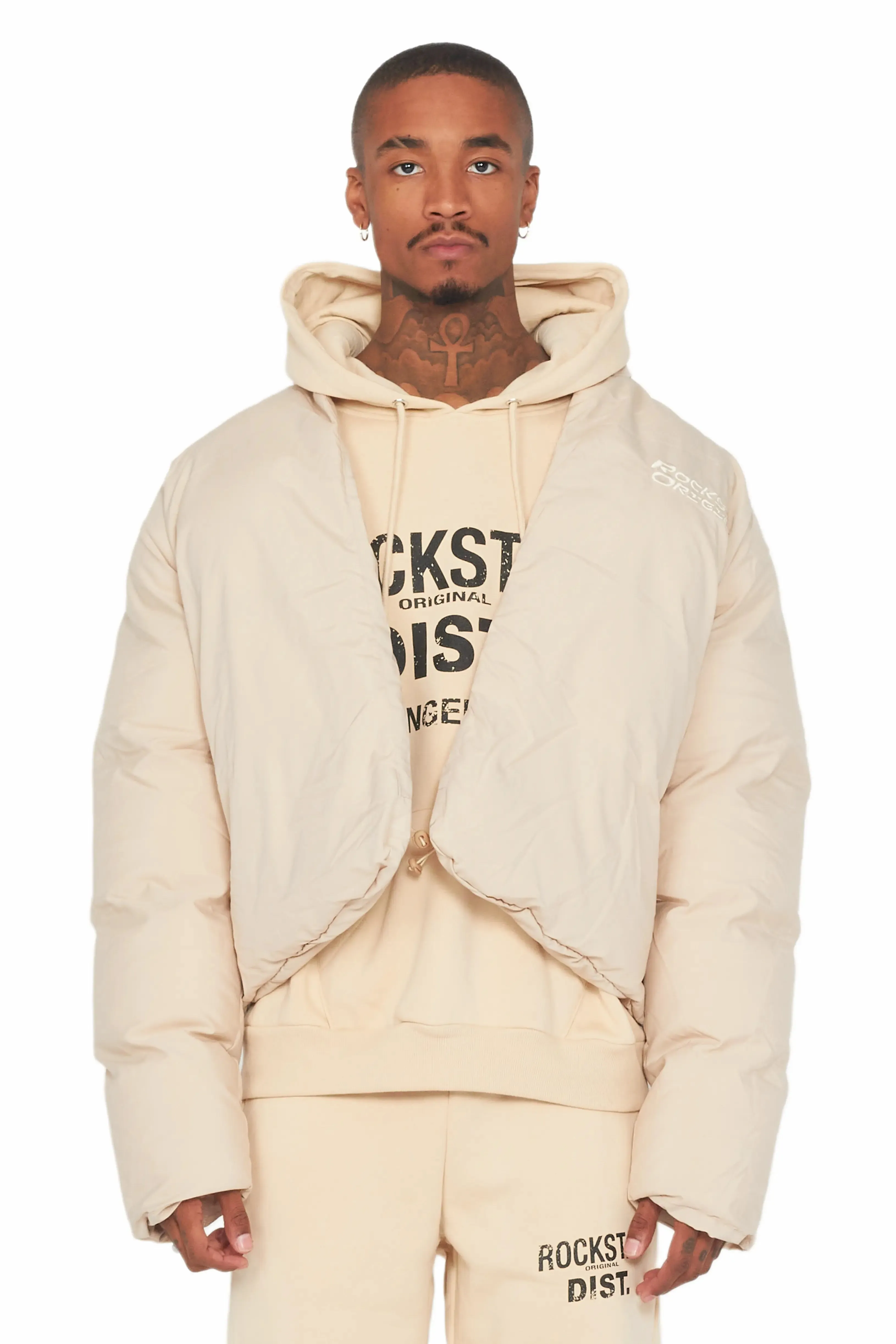 Damien Beige Puffer Jacket sold by Rockstar Original