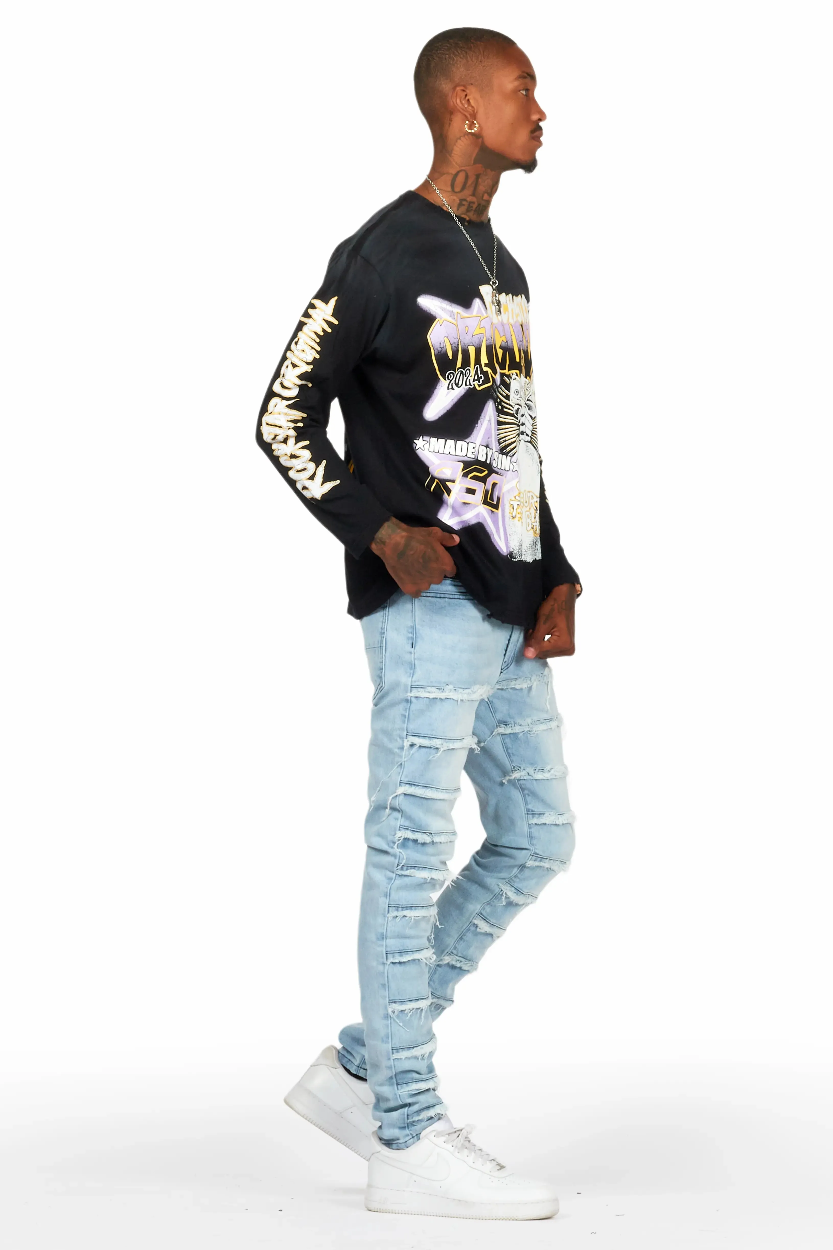 Waylon Blue Frayed Slim Fit Jean sold by Rockstar Original product image thumbnail 4