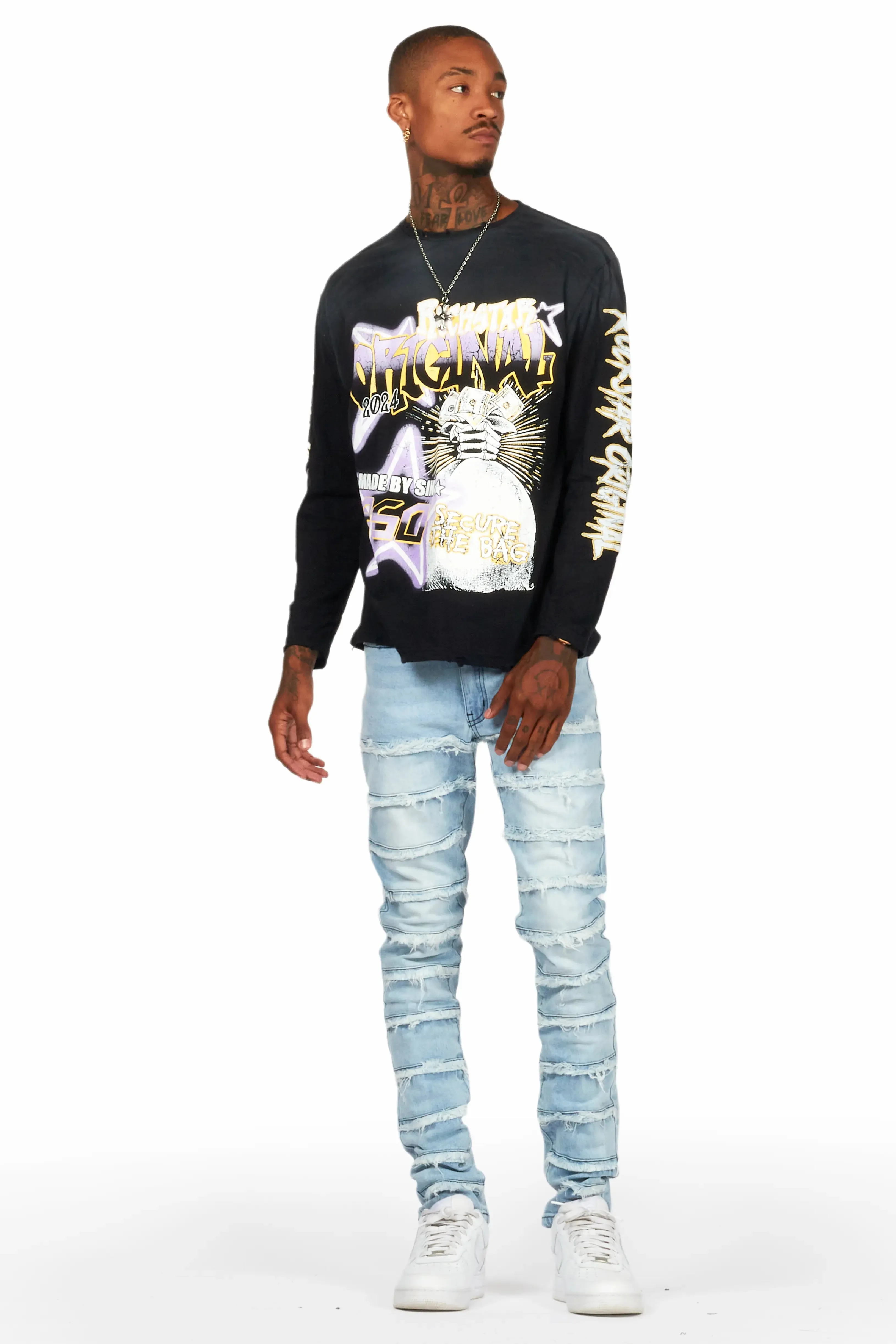 Waylon Blue Frayed Slim Fit Jean sold by Rockstar Original product image thumbnail 3