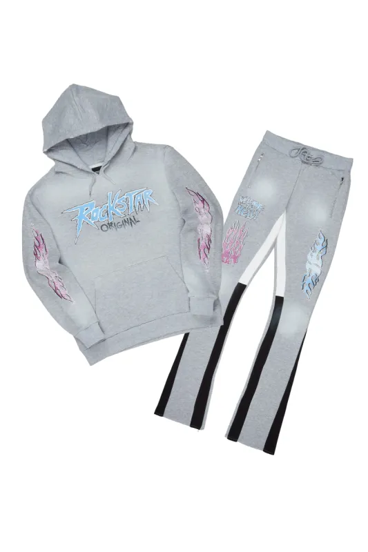 Lister Heather Grey/Black Graphic Hoodie/Stacked Flare Pant Track Set sold by Rockstar Original
