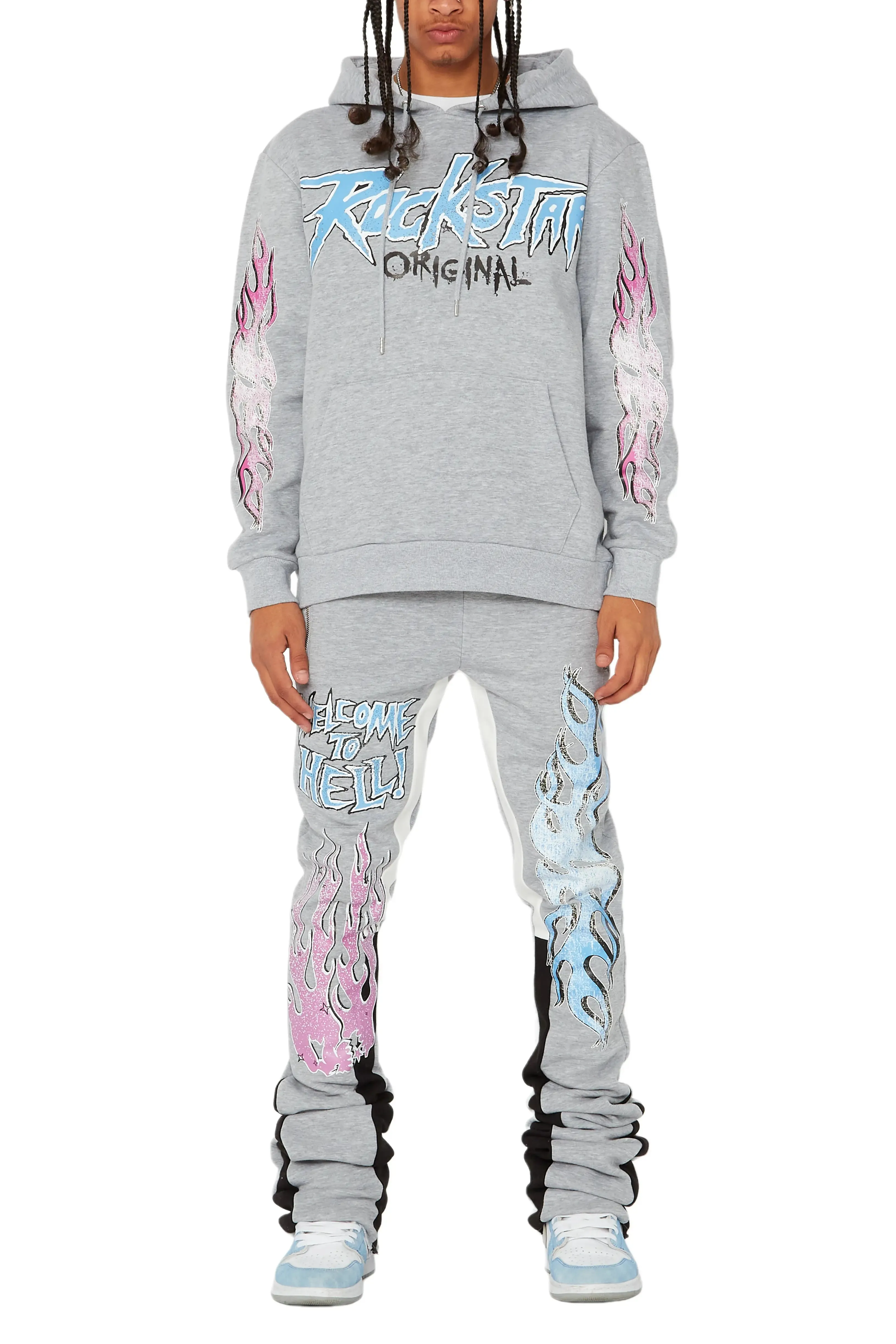 Lister Heather Grey/Black Graphic Hoodie/Stacked Flare Pant Track Set sold by Rockstar Original product image thumbnail 5