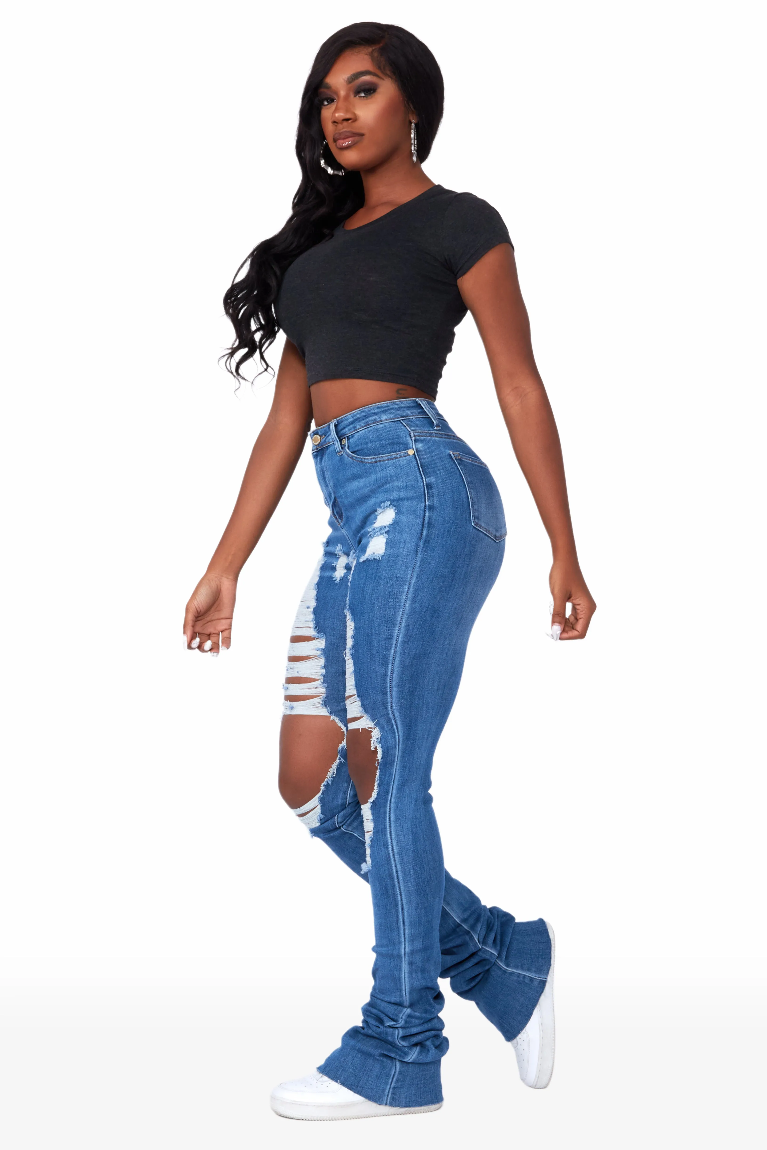 Yours Truly Med. Wash Distressed Super Stacked Jean sold by Rockstar Original product image thumbnail 2
