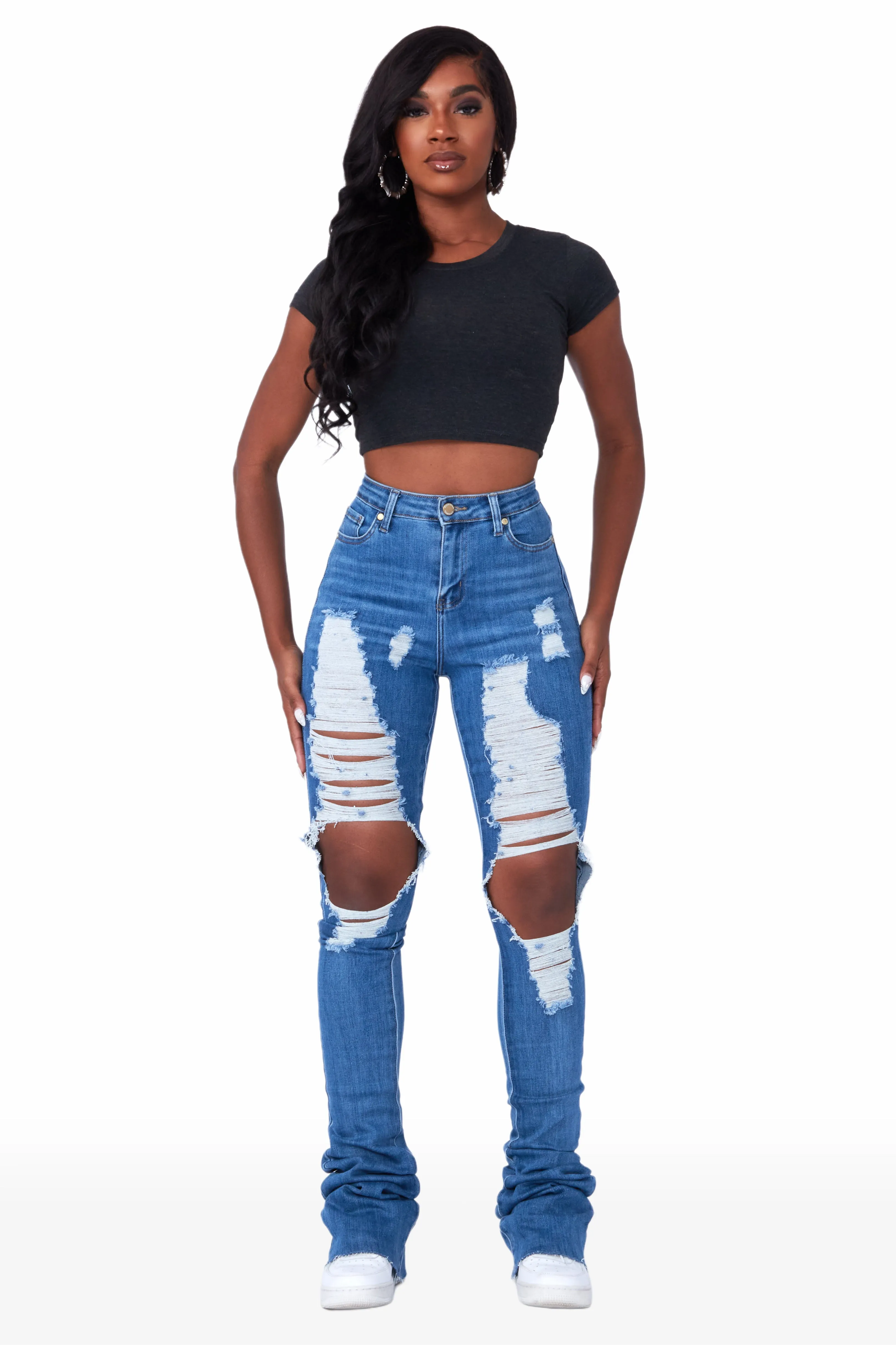 Yours Truly Med. Wash Distressed Super Stacked Jean sold by Rockstar Original product image thumbnail 3