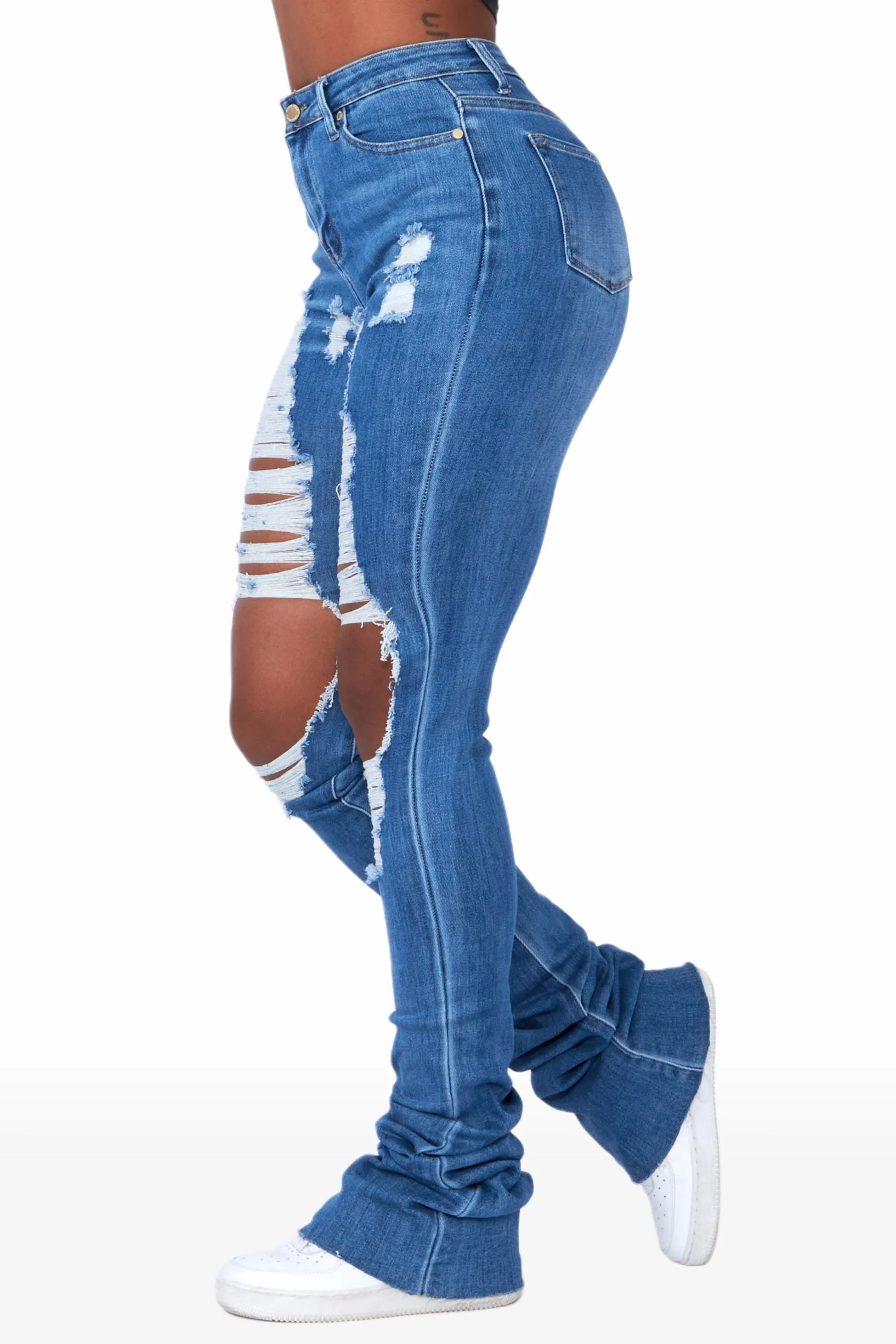 Yours Truly Med. Wash Distressed Super Stacked Jean sold by Rockstar Original product image thumbnail 4