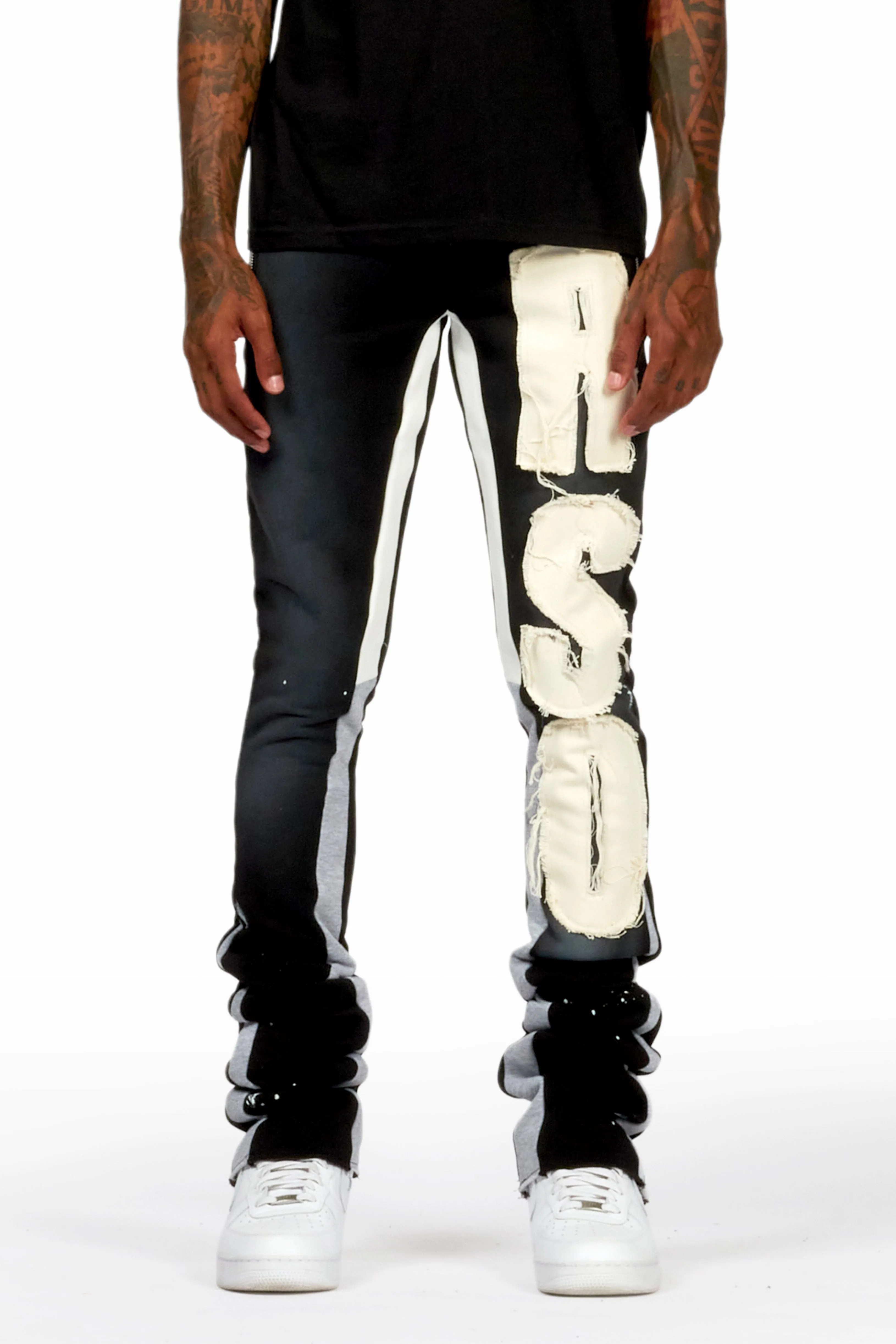 Acotas Black/Beige Patchwork Super Stacked Flare Pants sold by Rockstar Original