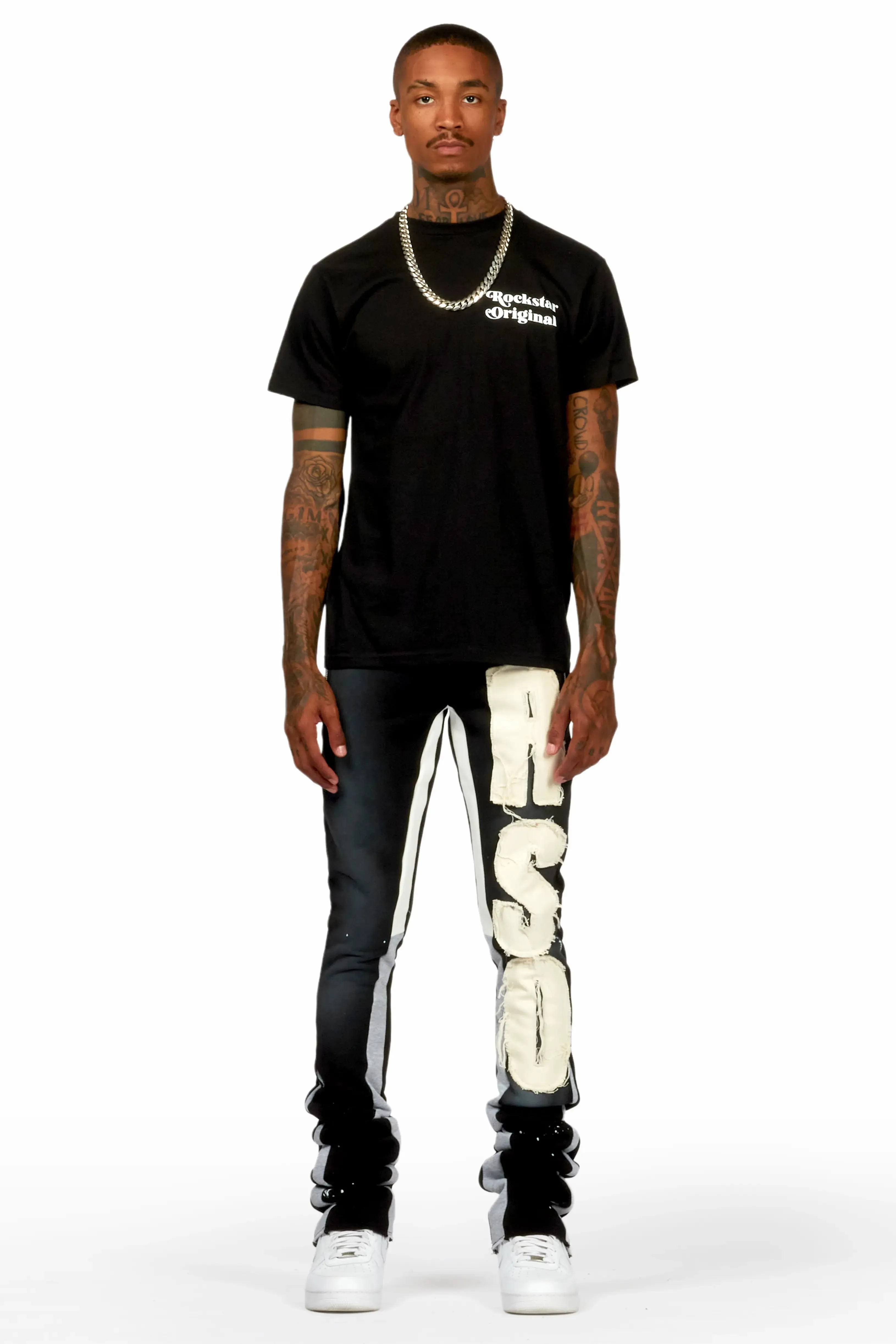 Acotas Black/Beige Patchwork Super Stacked Flare Pants sold by Rockstar Original product image thumbnail 2